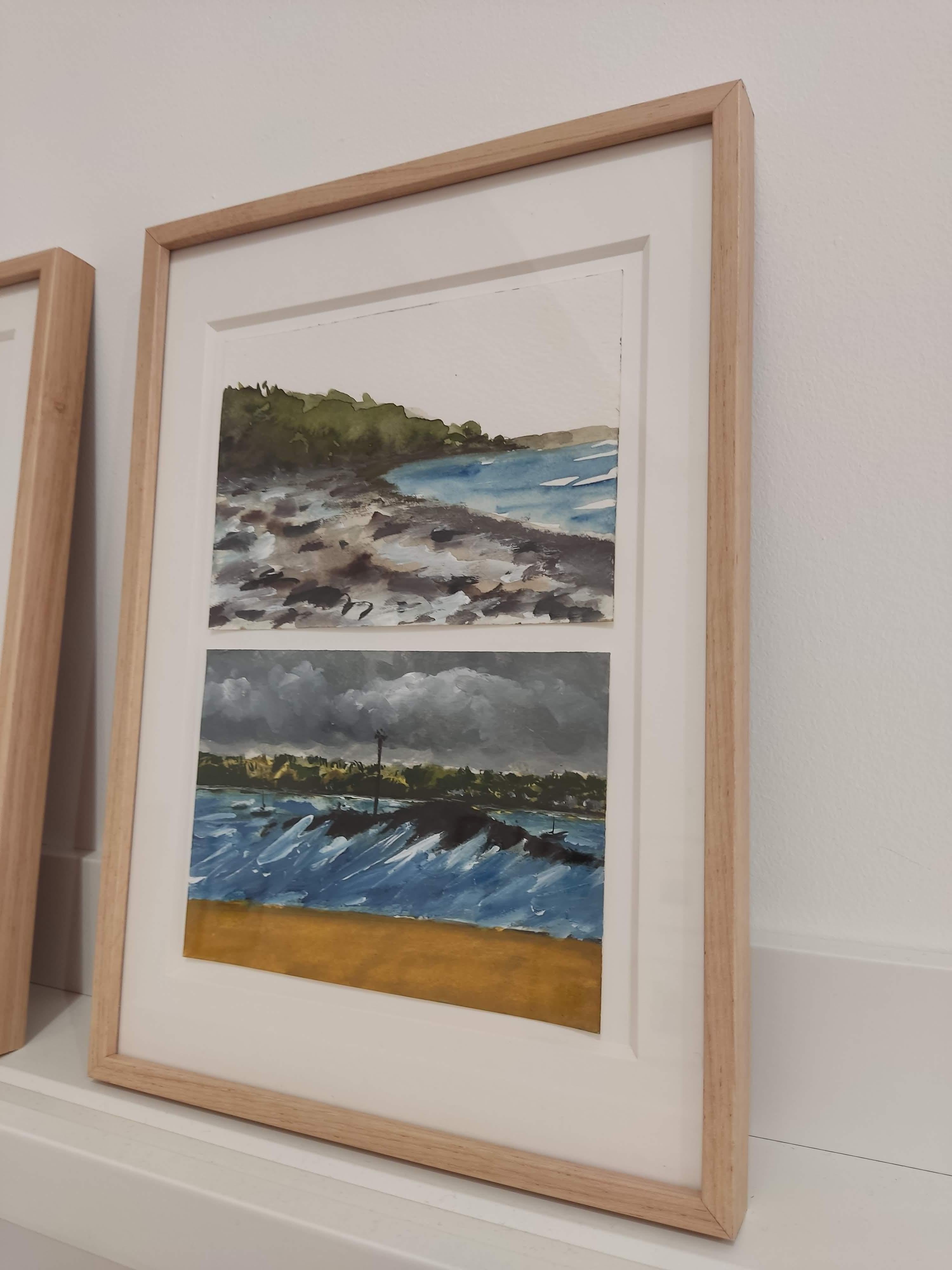 Vu d'ici – Aquarell, Gemälde auf Papier, Landschaft, Meereslandschaft im Angebot 1
