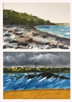 Vu d'ici - Watercolour, Painting on paper, Landscape, Seaside