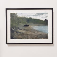 Watercolor and Charcoal Landscape Painting, Contemporary French Nature Artwork