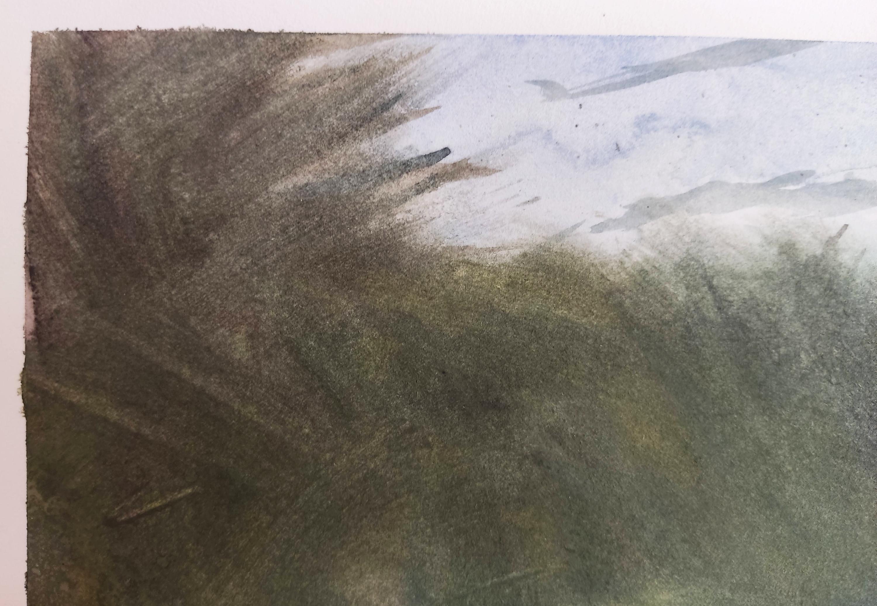 Peinture de paysage à l'aquarelle et au fusain, œuvre d'art contemporaine de la nature française - Noir Landscape Painting par Fabien Granet