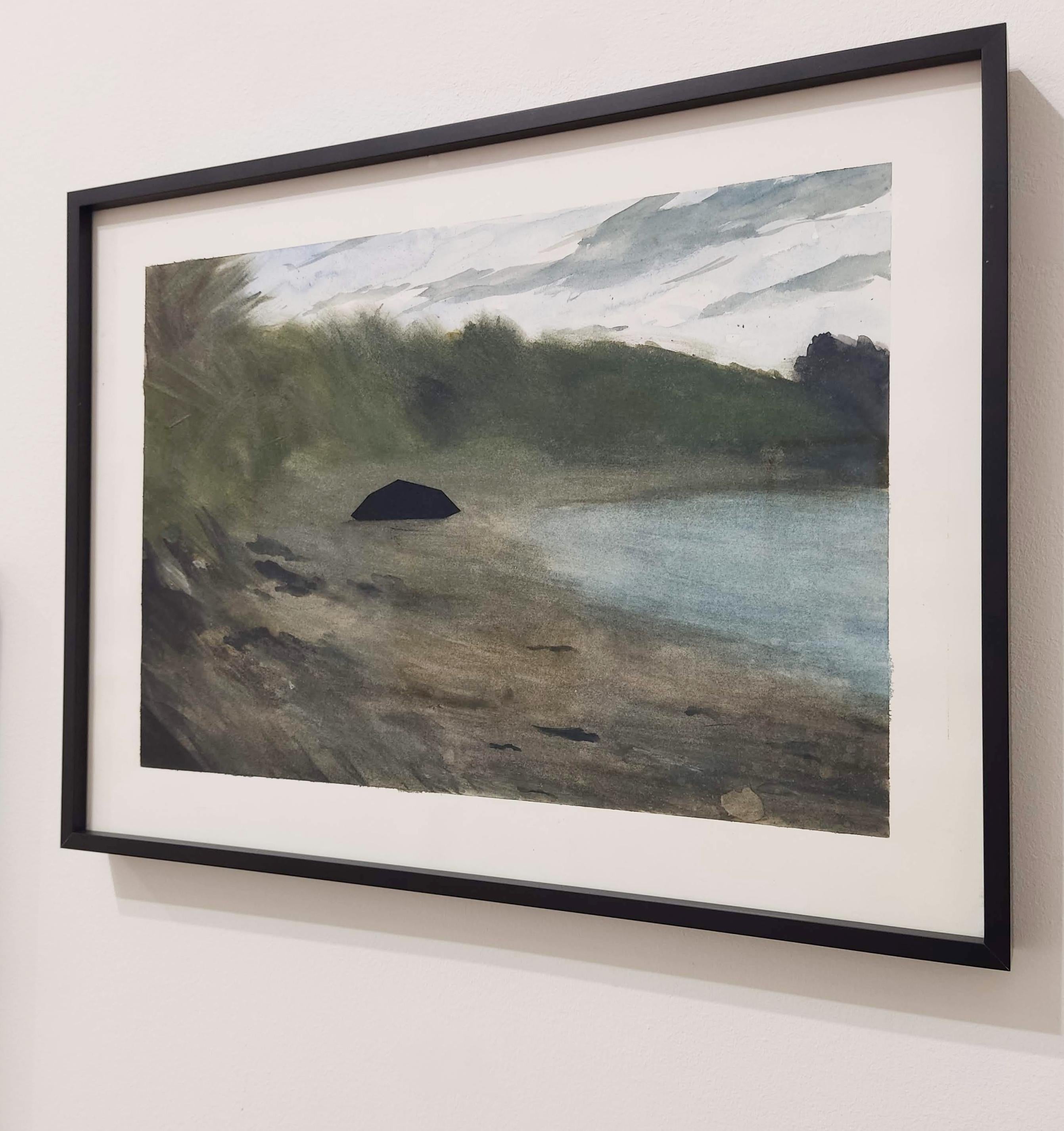 Peinture de paysage à l'aquarelle et au fusain, œuvre d'art contemporaine de la nature française en vente 1