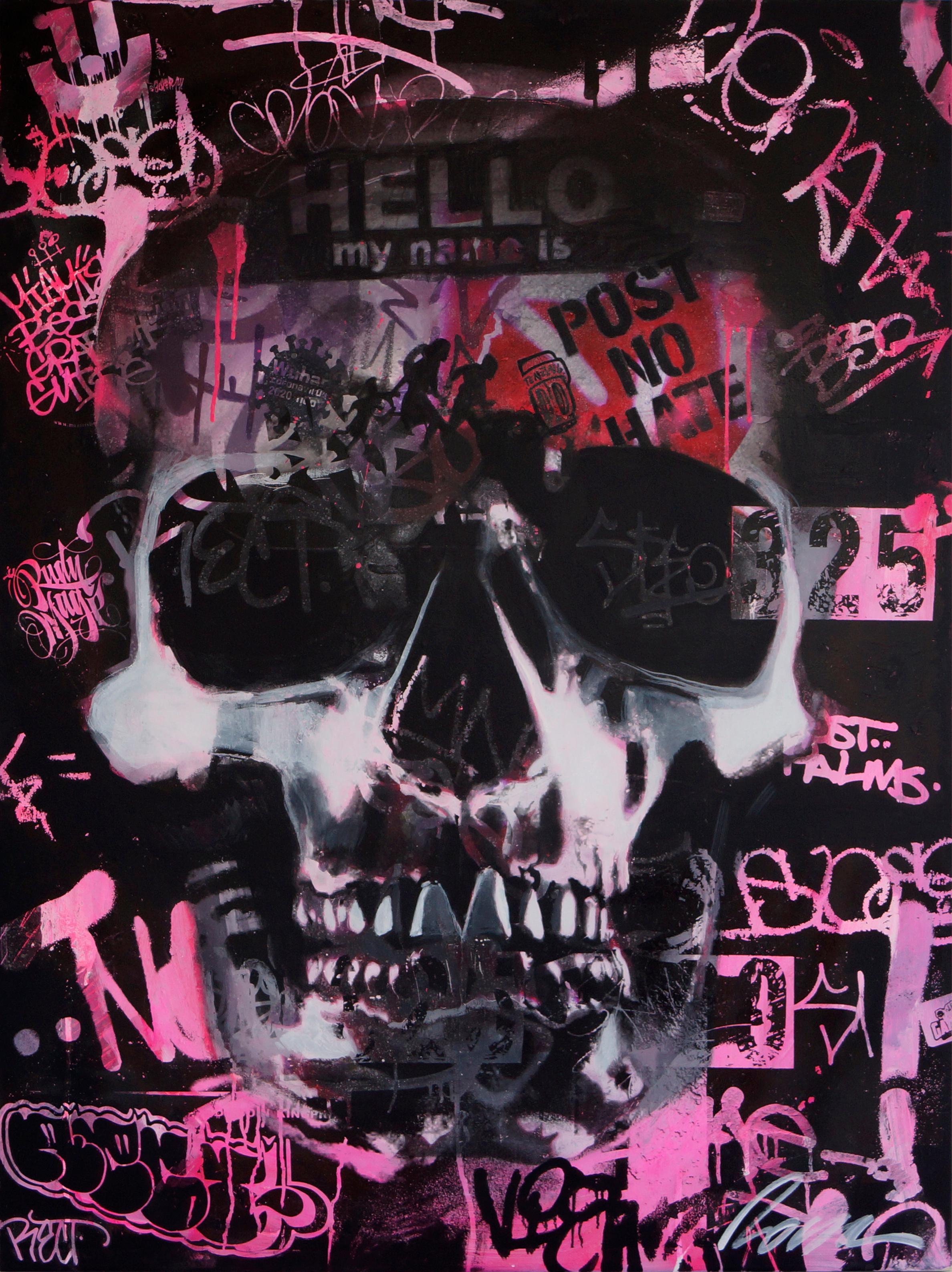Post No Hate - Skull Street Art & Graffiti  - Mixed Media Art by Fabien Rocca
