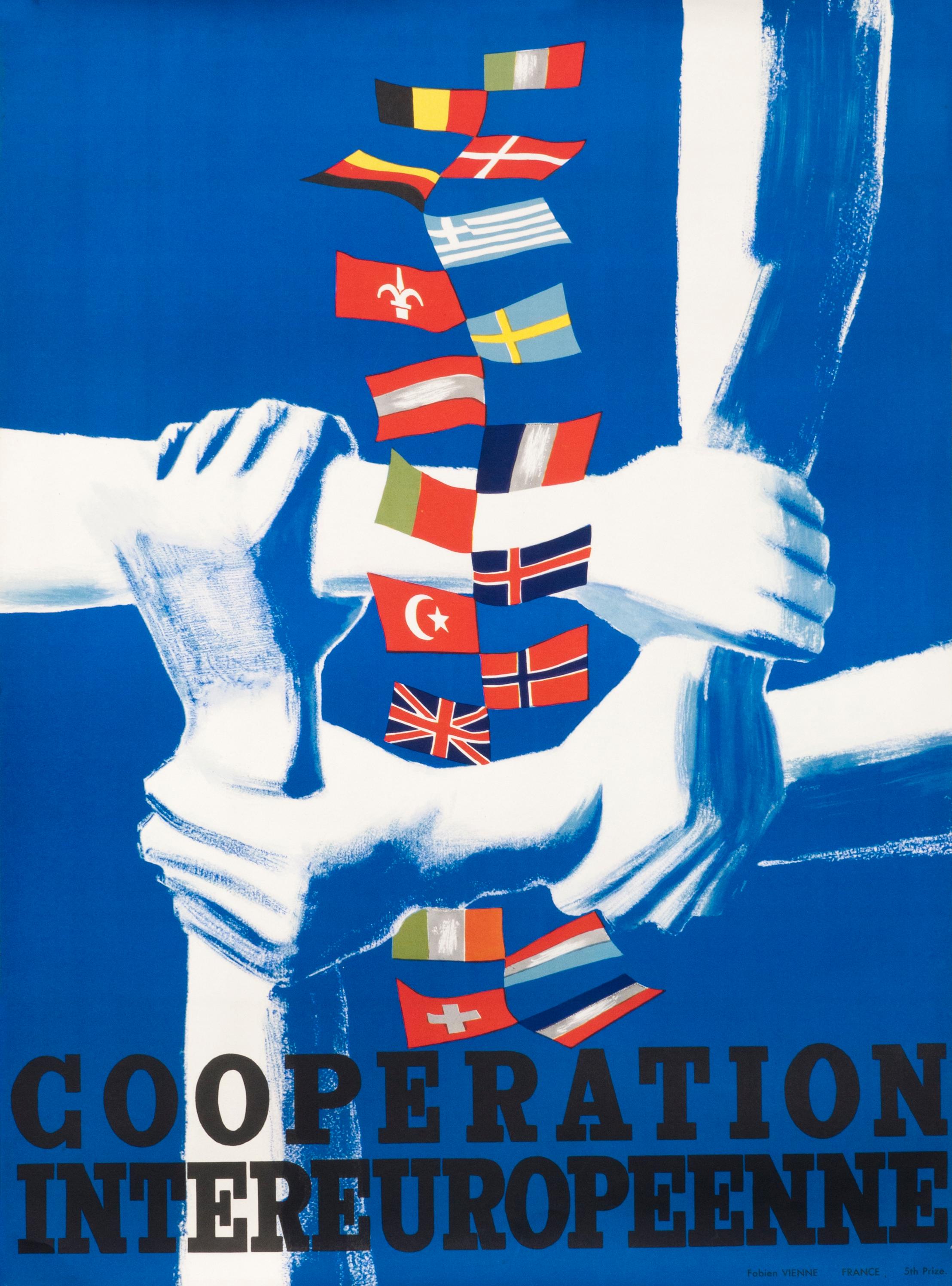 Fabien Vienne Figurative Print - "Cooperation Intereuropeenne" Marshall Plan Postwar Political Original Poster