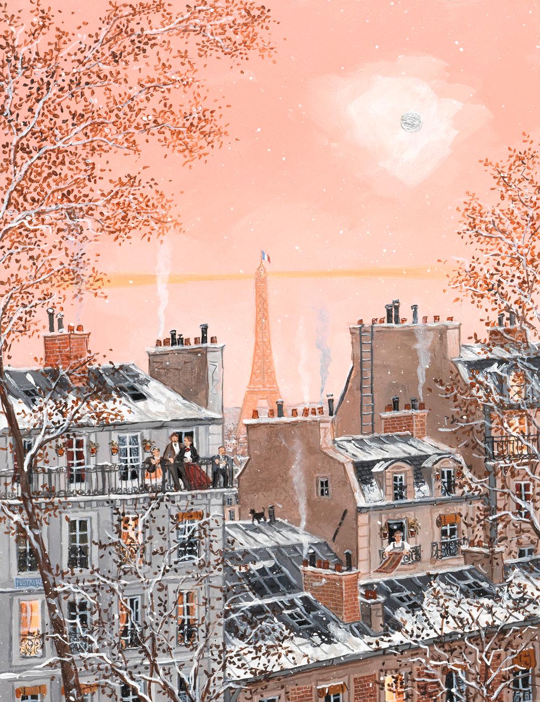 ciel rose au debut de l'hiver - Painting de Fabienne Delacroix