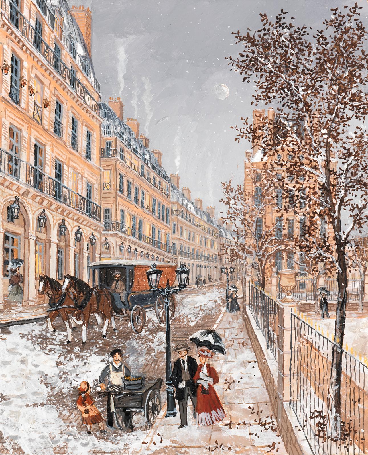 Début décembre rue de Rivoli 1 - Painting by Fabienne Delacroix