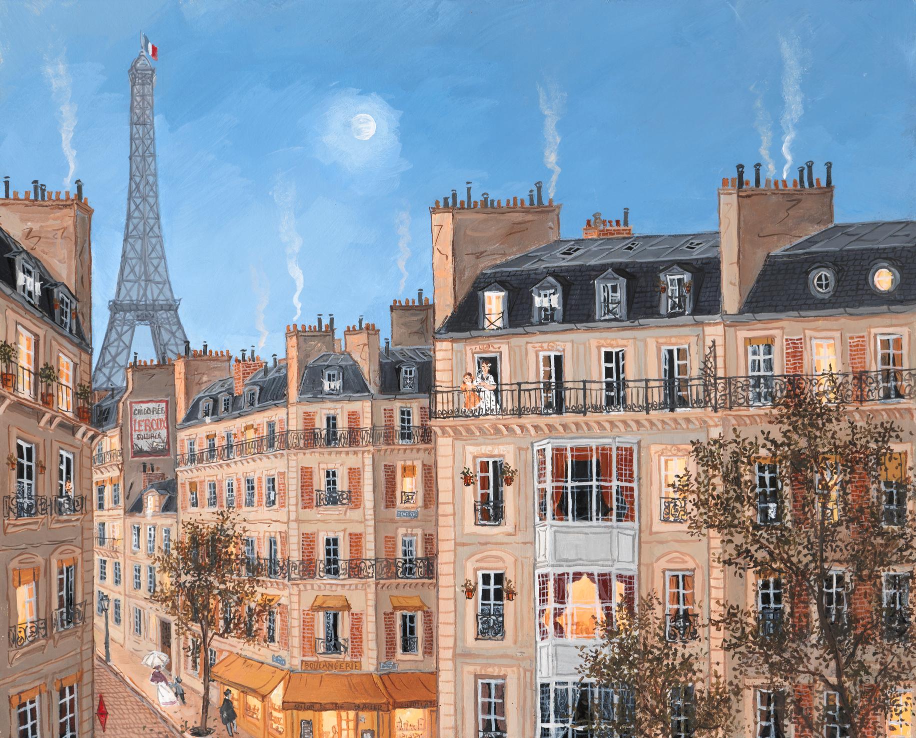 La tour Eiffel au ciel bleu - Painting de Fabienne Delacroix