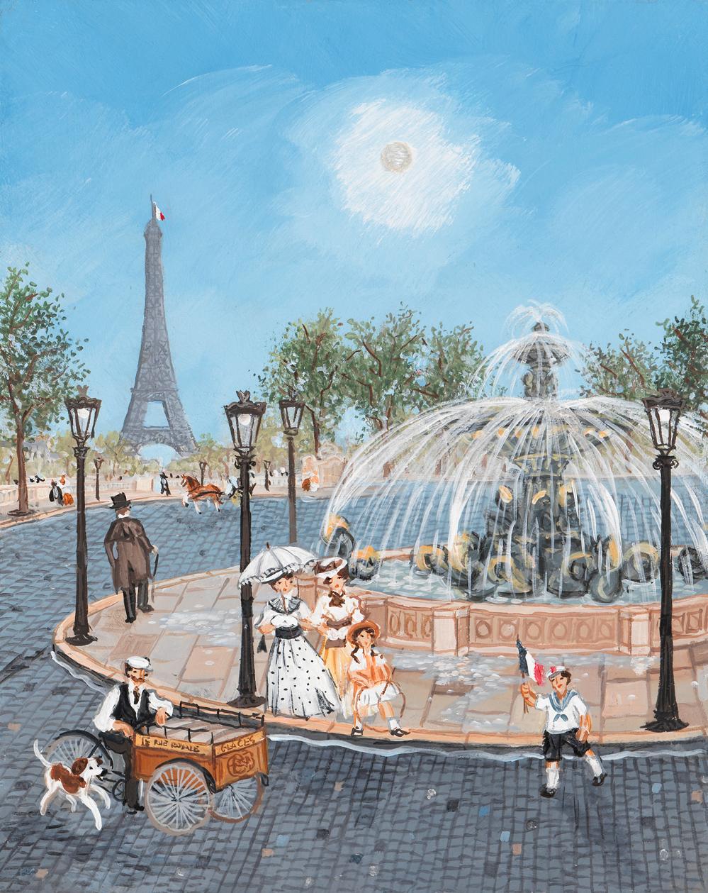 der Tour Eiffel und der Place de la Concorde – Painting von Fabienne Delacroix