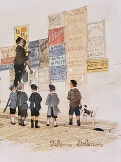 le colleur d'affiches, goache on paper