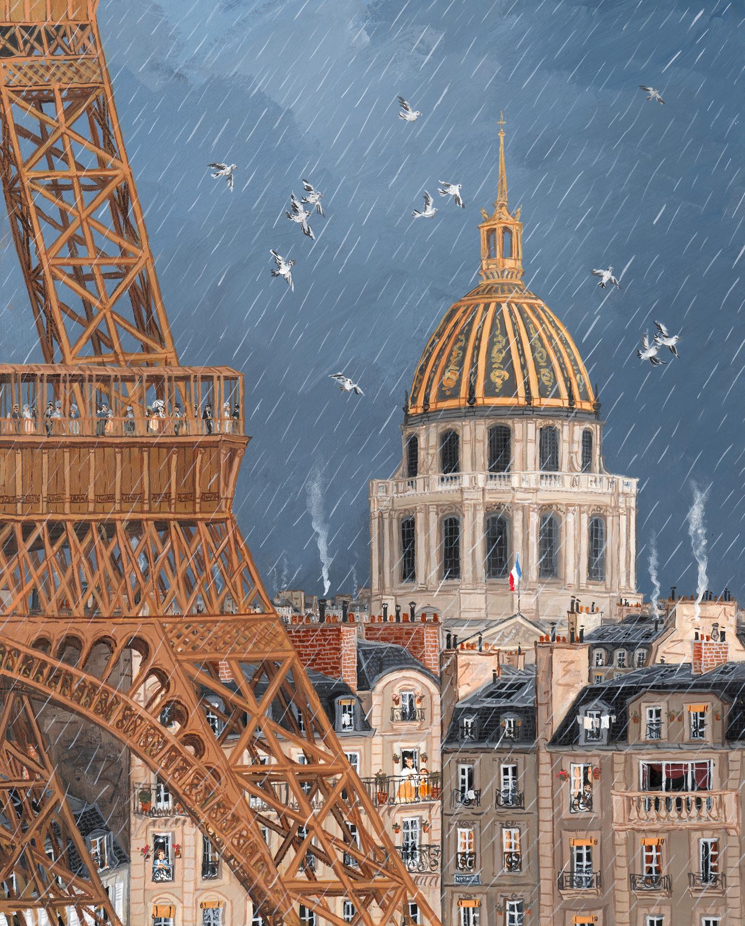 Le dôme des Invalides et la tour Eiffel - Painting by Fabienne Delacroix