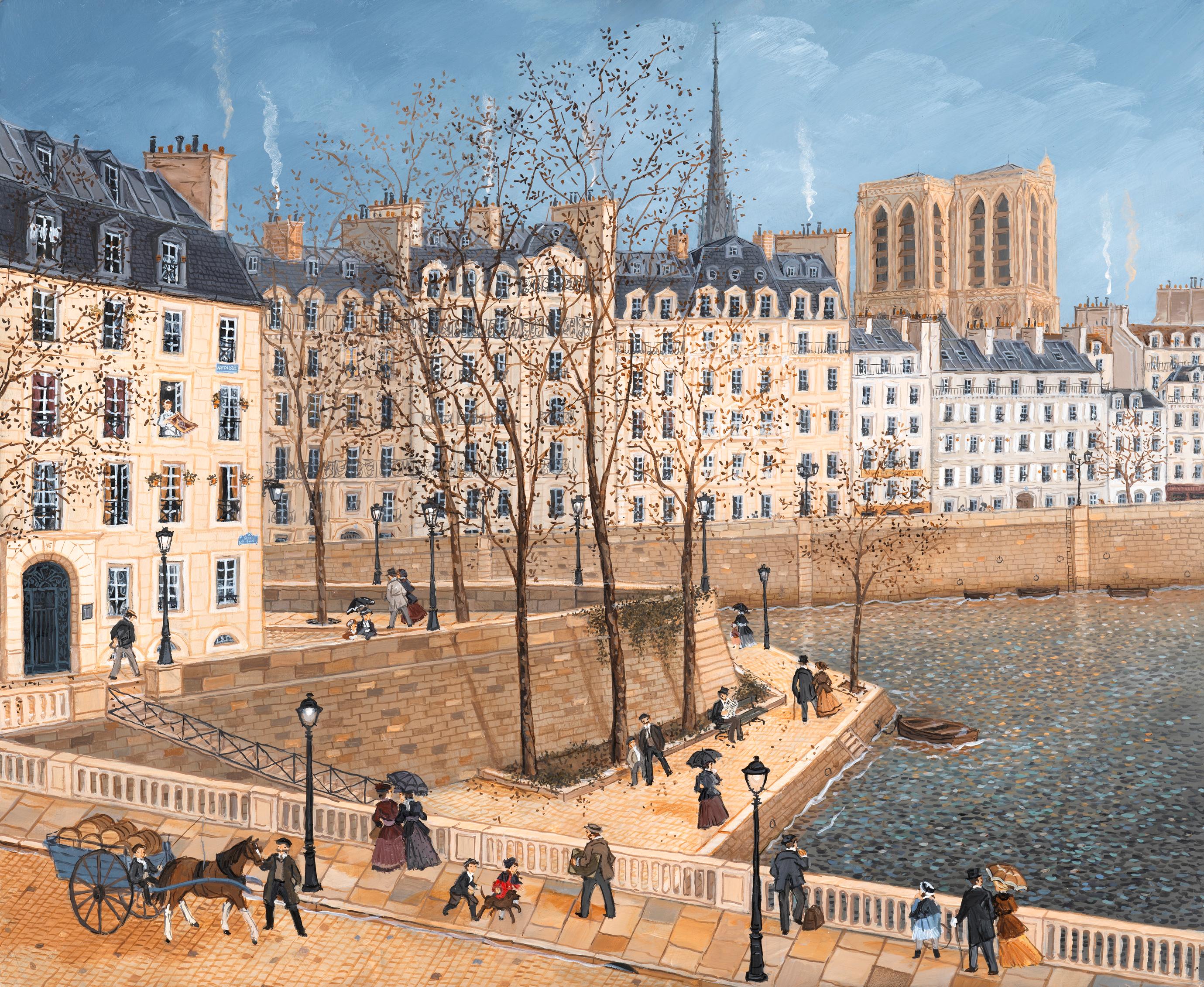 Landscape Painting de Fabienne Delacroix - Lumiere rose sure Notre Dame