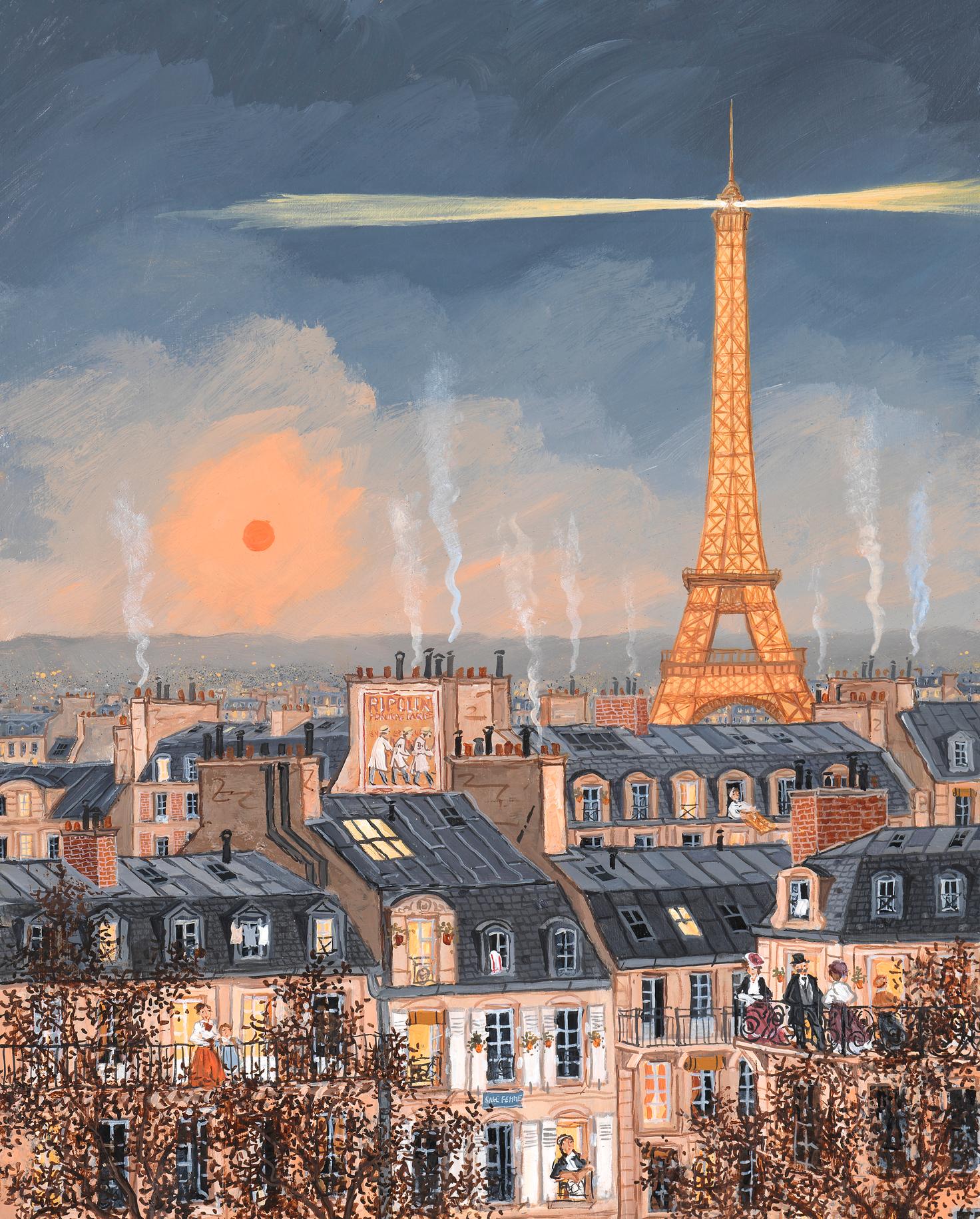 Lumière sur la tour Eiffel - Painting by Fabienne Delacroix