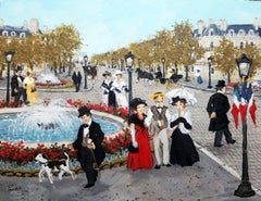 Rond Point des Champs Élysées, acrylic painting on board