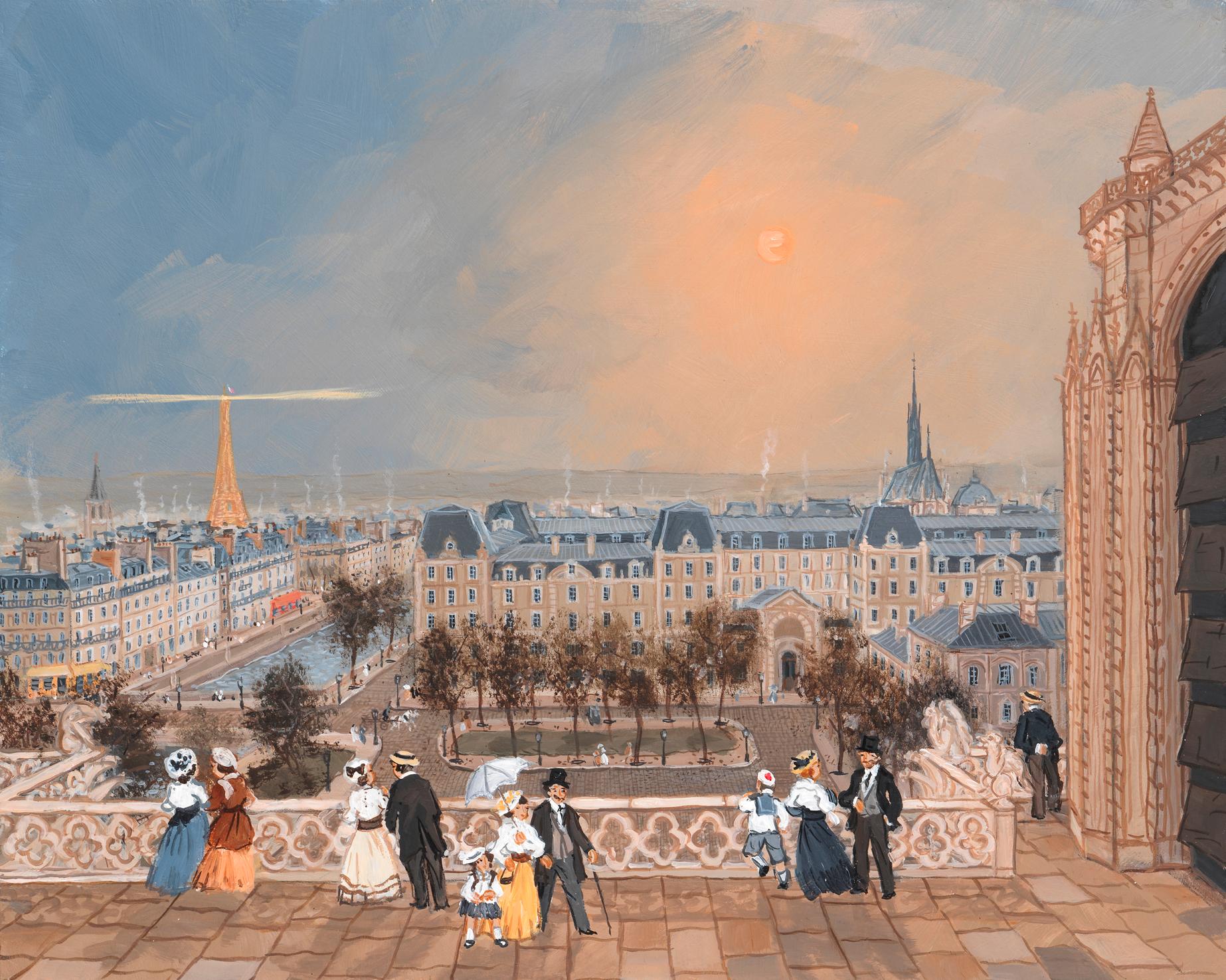 Sur la tour de Notre-Dame - Painting by Fabienne Delacroix