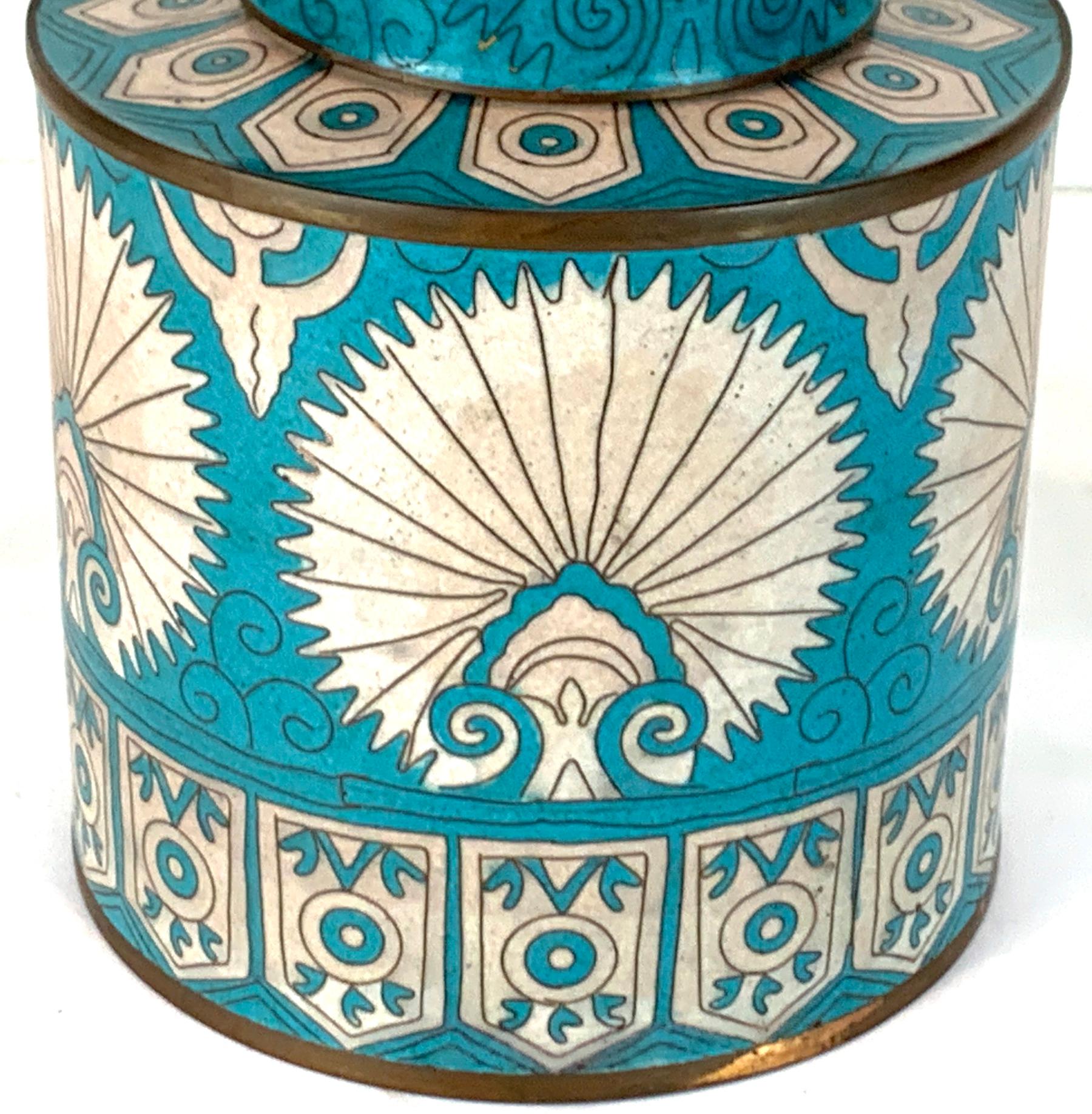 Modern Fabienne Jouvin Blue and White Shell Motif Cloisonné Ginger Jar, circa 1980