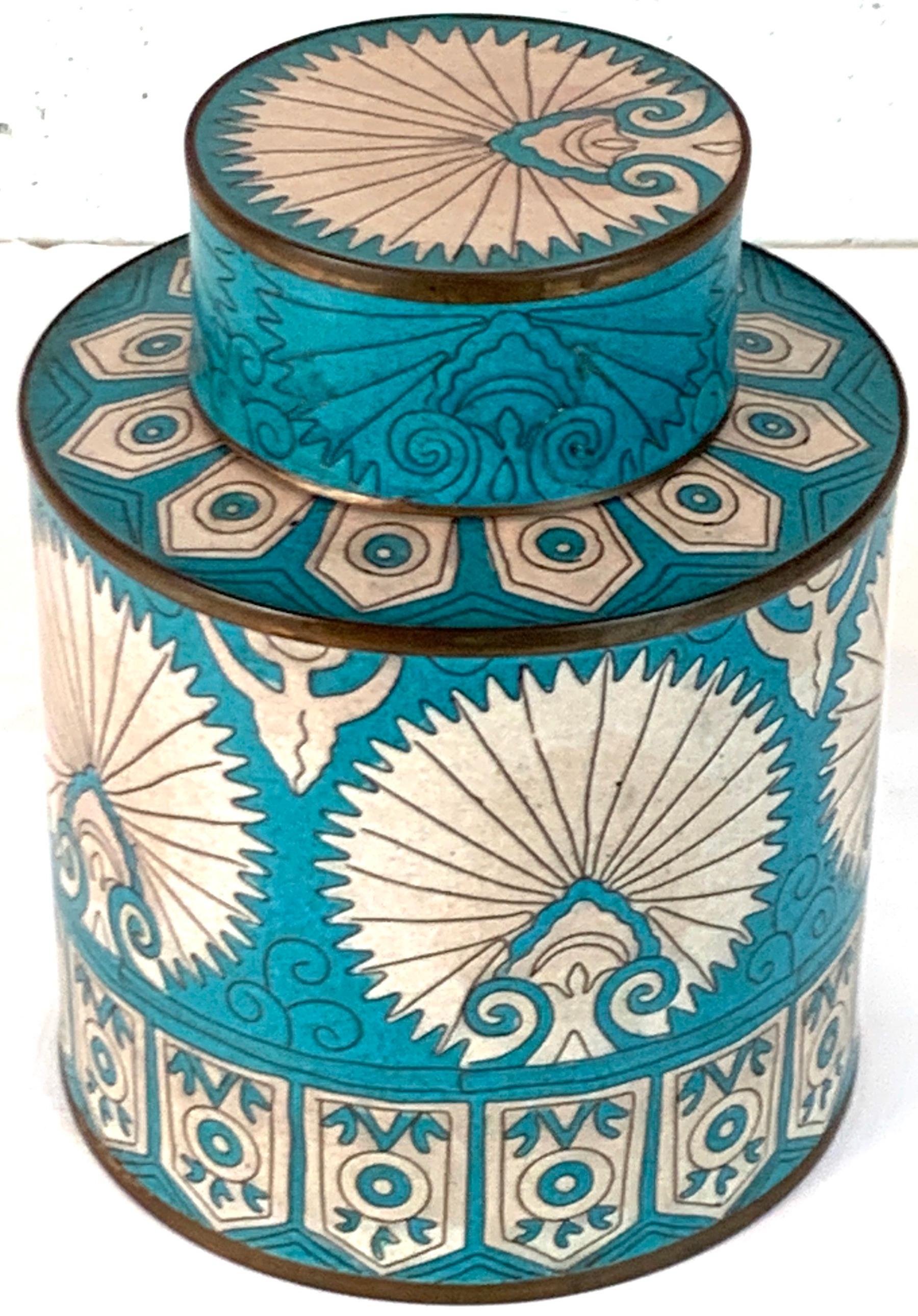 French Fabienne Jouvin Blue and White Shell Motif Cloisonné Ginger Jar, circa 1980