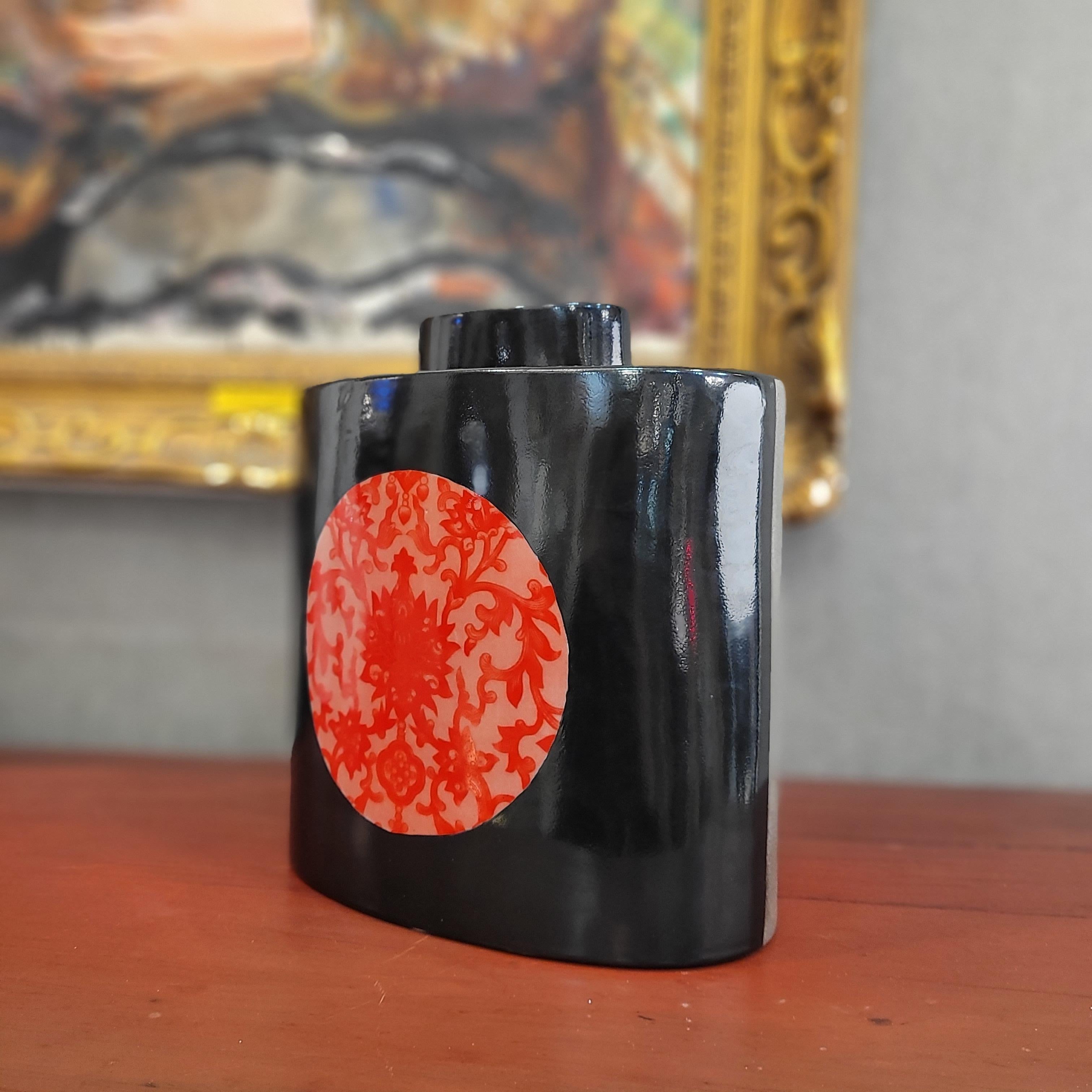 Fabienne Jouvin Chinese black red porcelain Jar Vase Centerpiece 4