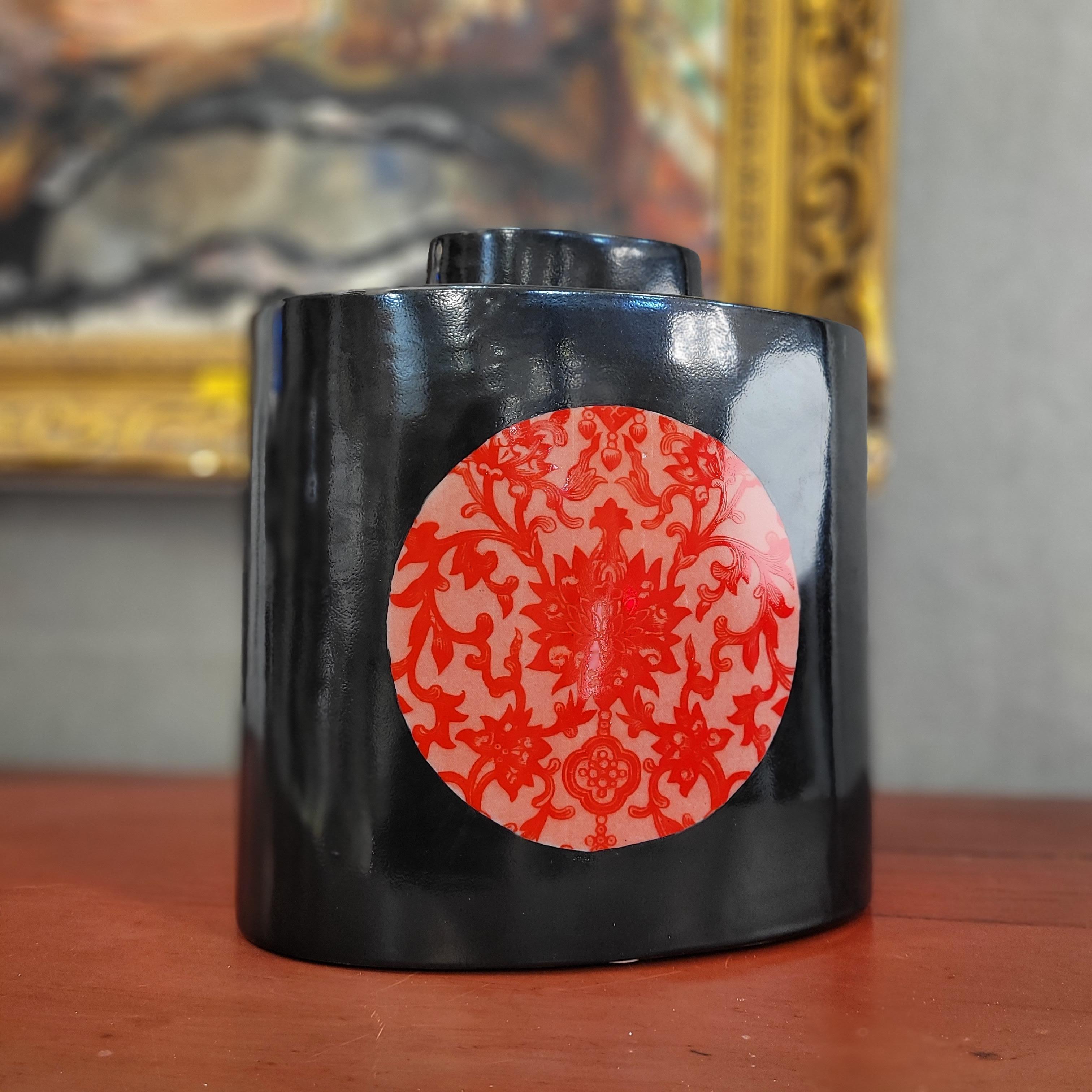 Fabienne Jouvin Chinese black red porcelain Jar Vase Centerpiece 5