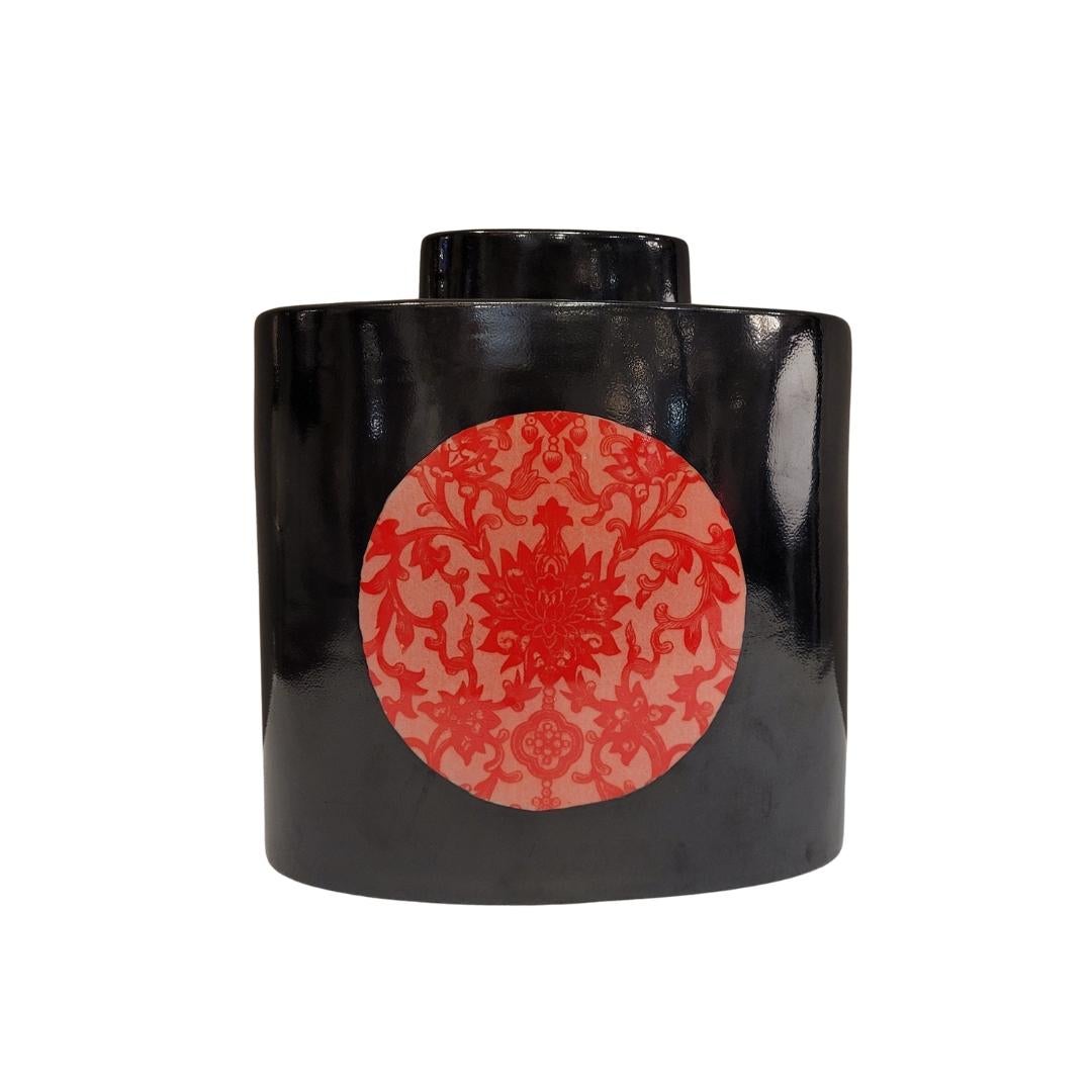 Fabienne Jouvin Chinese black red porcelain Jar Vase Centerpiece 9