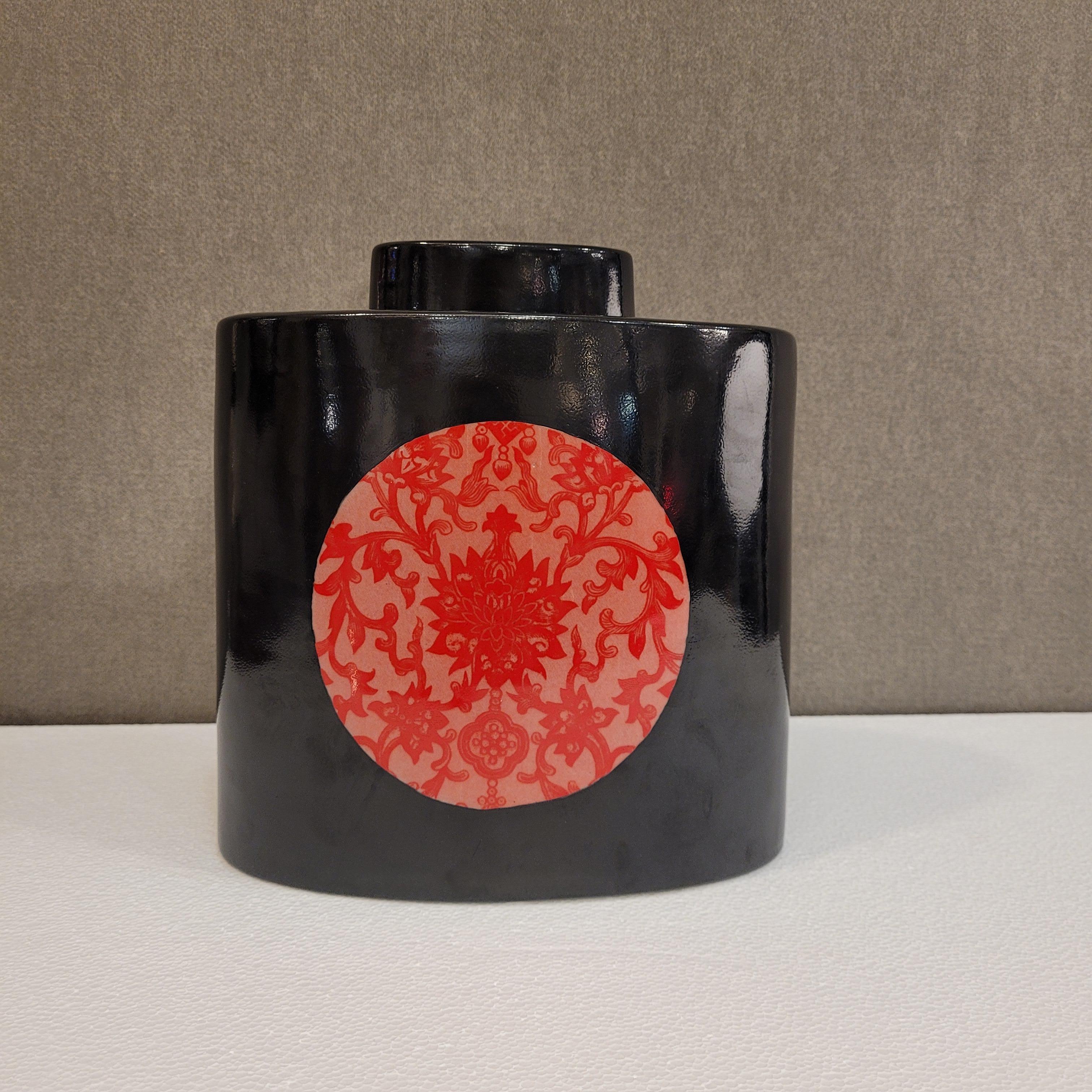 Fabienne Jouvin Chinese black red porcelain Jar Vase Centerpiece 10