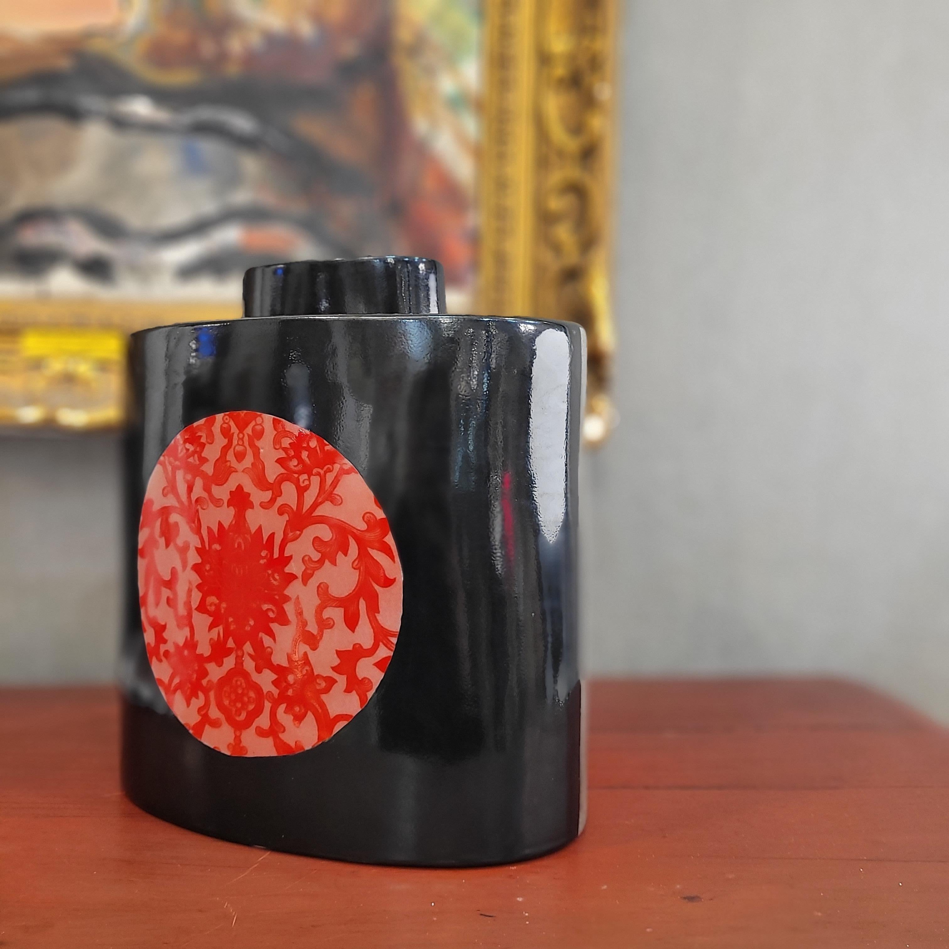 Fabienne Jouvin Chinese black red porcelain Jar Vase Centerpiece 11