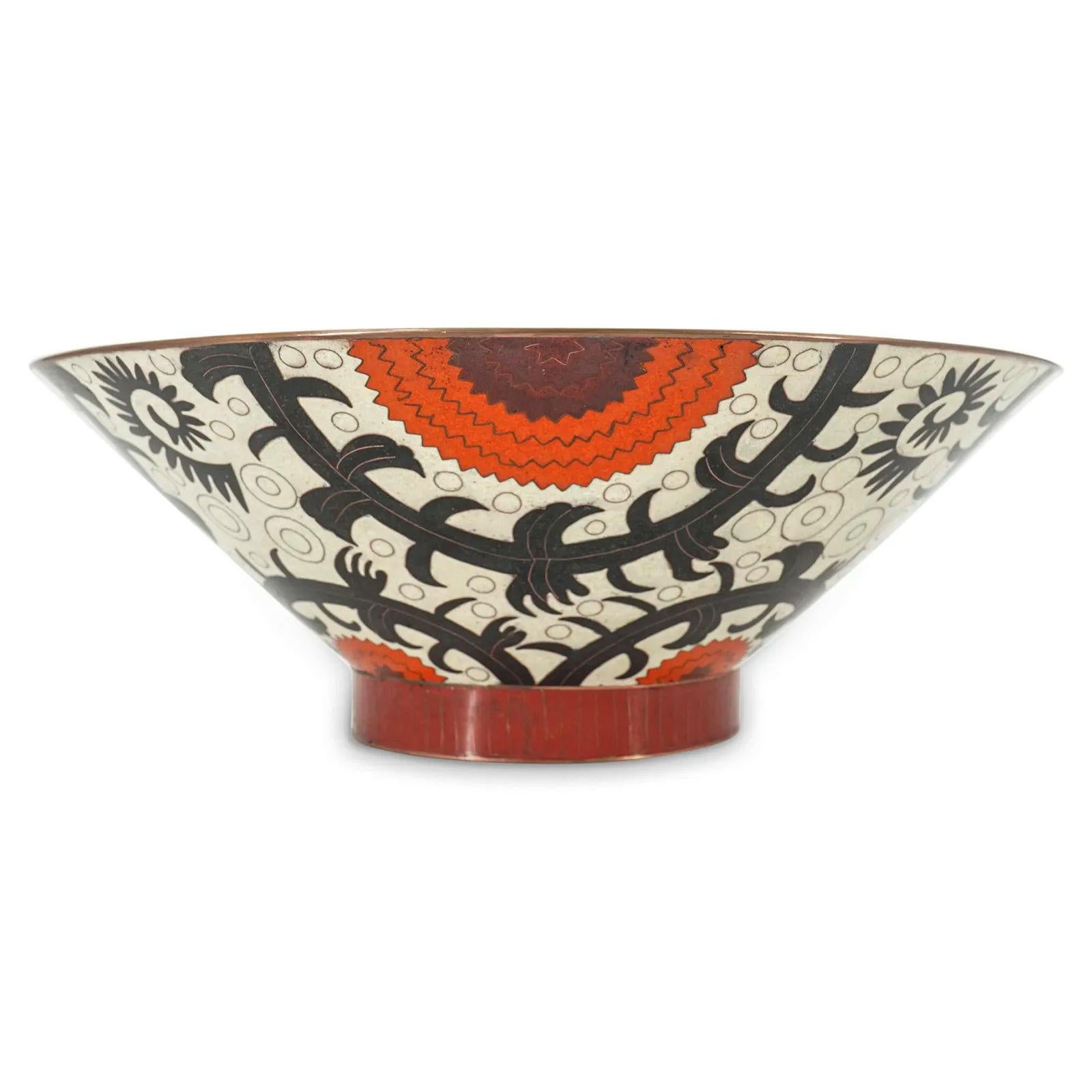 Post-Modern Fabienne Jouvin Cloisonne Enamel Bowl and Jar Set For Sale