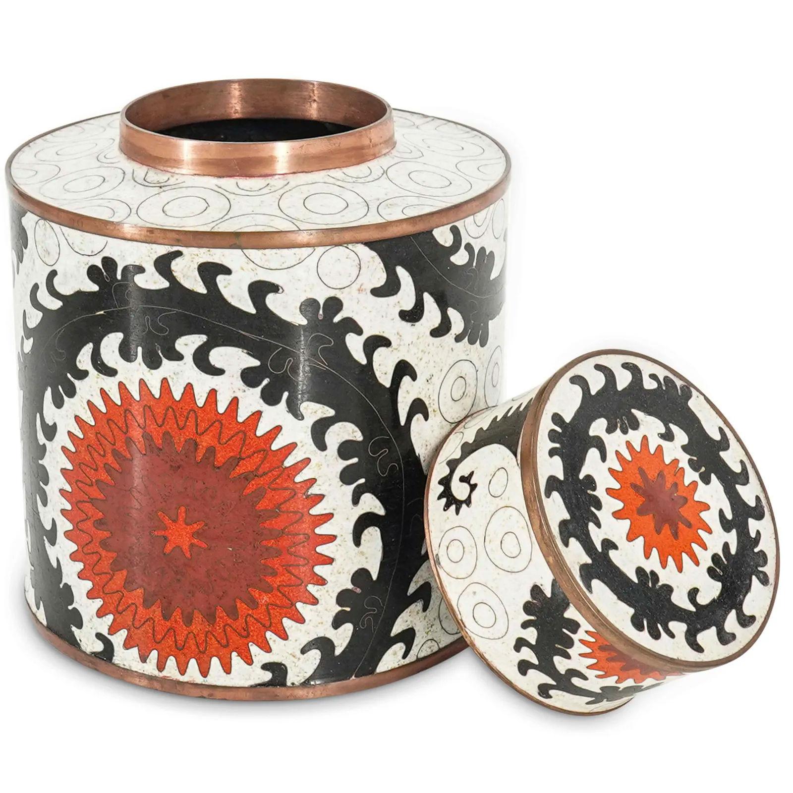 Fabienne Jouvin Cloisonne Enamel Bowl and Jar Set In Good Condition For Sale In New York, NY