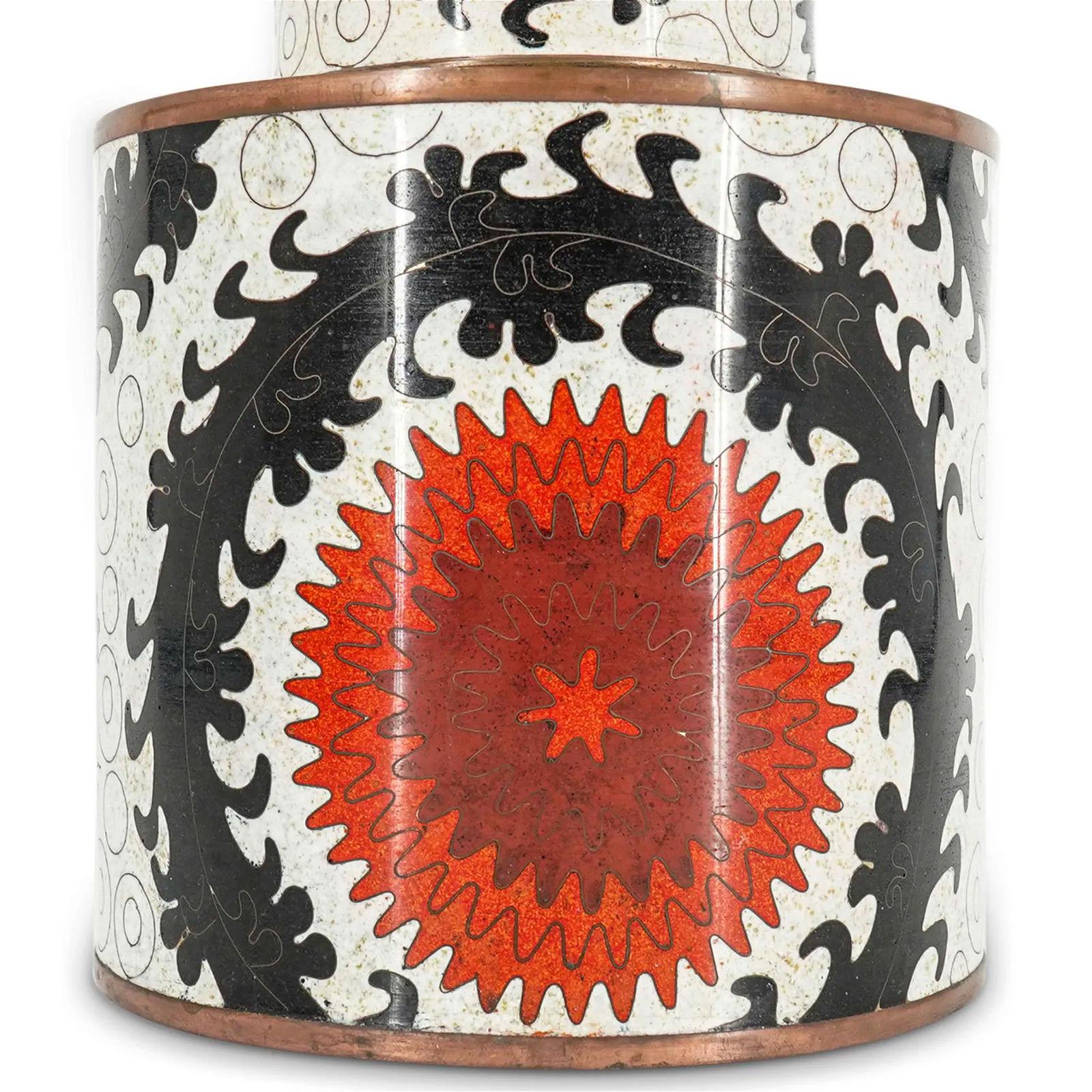 Copper Fabienne Jouvin Cloisonne Enamel Bowl and Jar Set For Sale