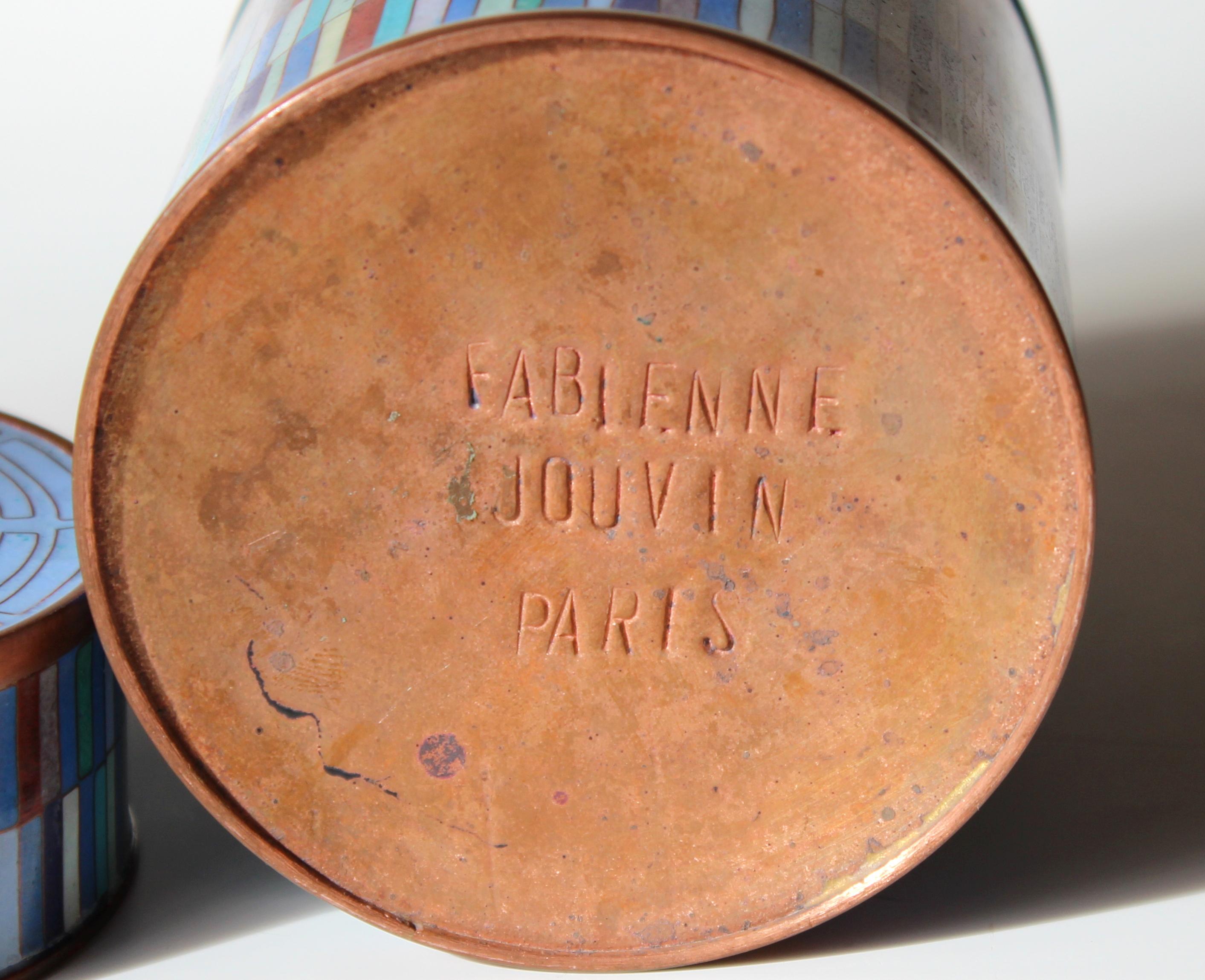 Fabienne Jouvin Cloisonne Vintage Paris French Studio MCM Canister Jar Box In Good Condition In Wilton, CT