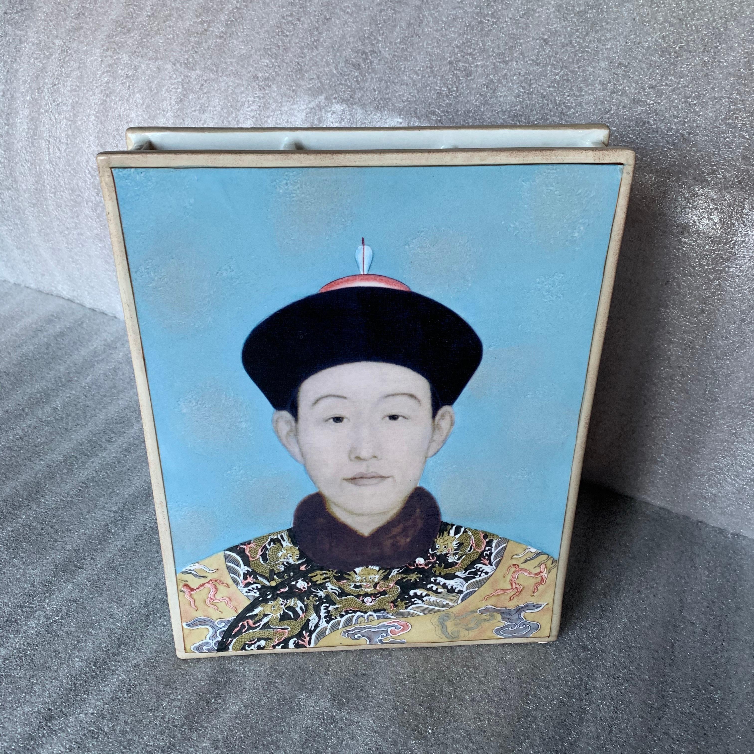 Ceramic Fabienne Jouvin, Paris, Hand Painted Vase, The Last Emperor For Sale