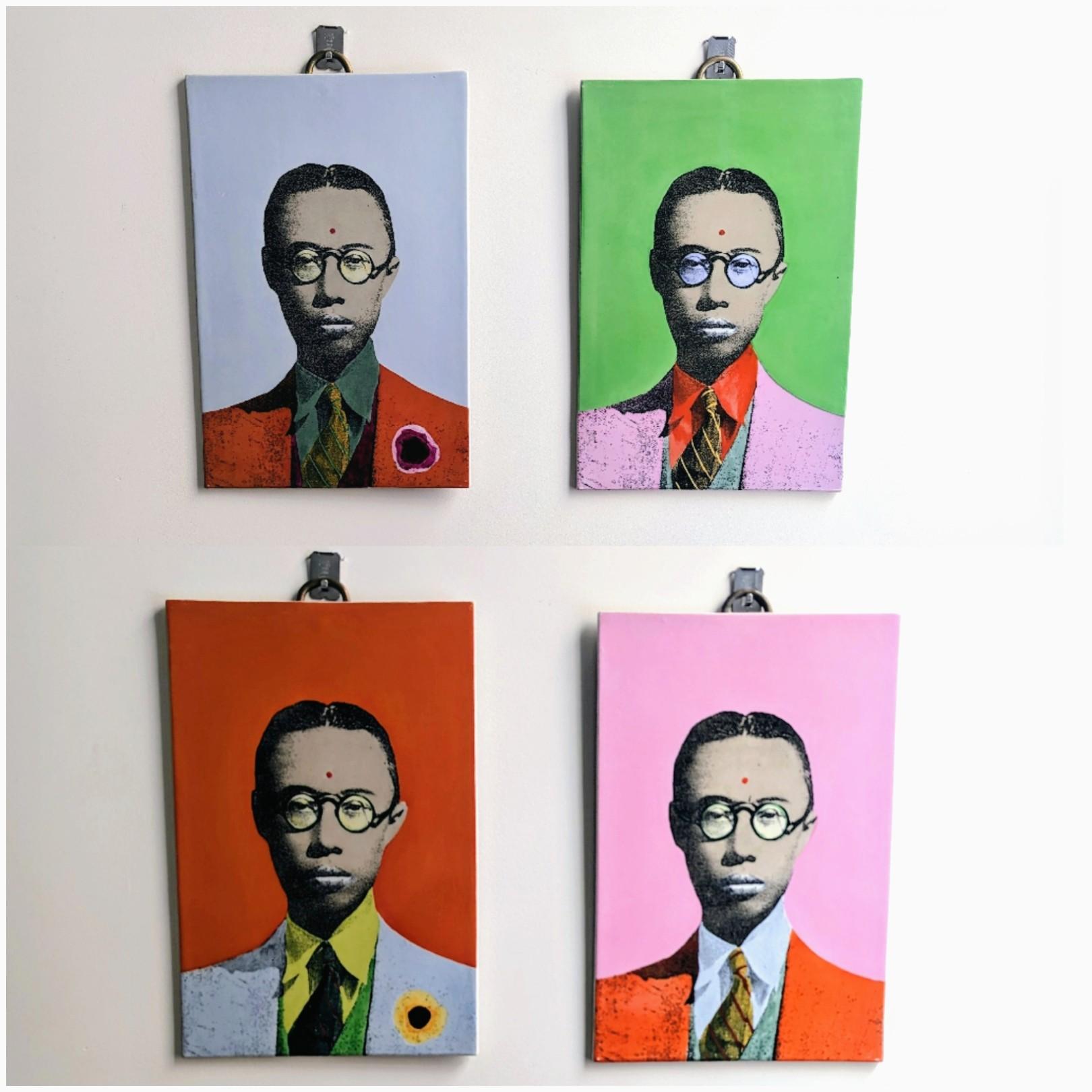 In a masterful blend of cultures, this large ceramic wall tile features a Warhol-esque Pu Yi, the last emperor of China. Marked on the back as shown in the photos. Solid brass hanging ring.

Price is per pair. Sold only in pairs. ****Message Which 2