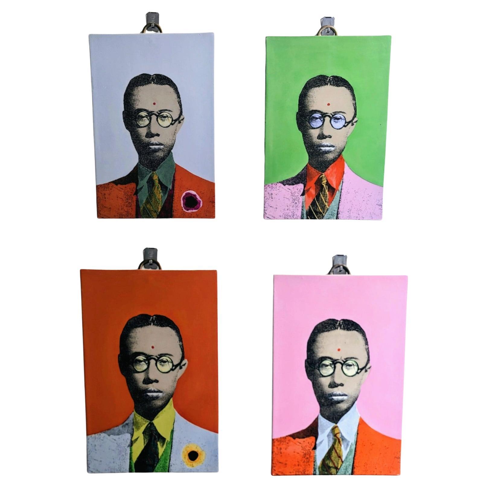 Fabienne Jouvin Pop Art Pu Yi Wall Tile Art (pair) For Sale
