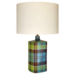 Fabienne Jouvin Tartan Ceramic Table Lamp with Shade, France, 1980s