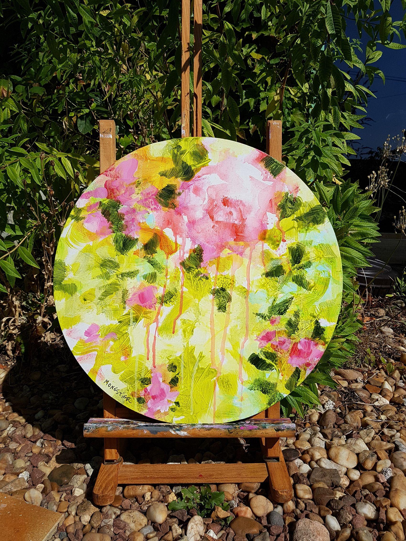 flower painting on round canvas