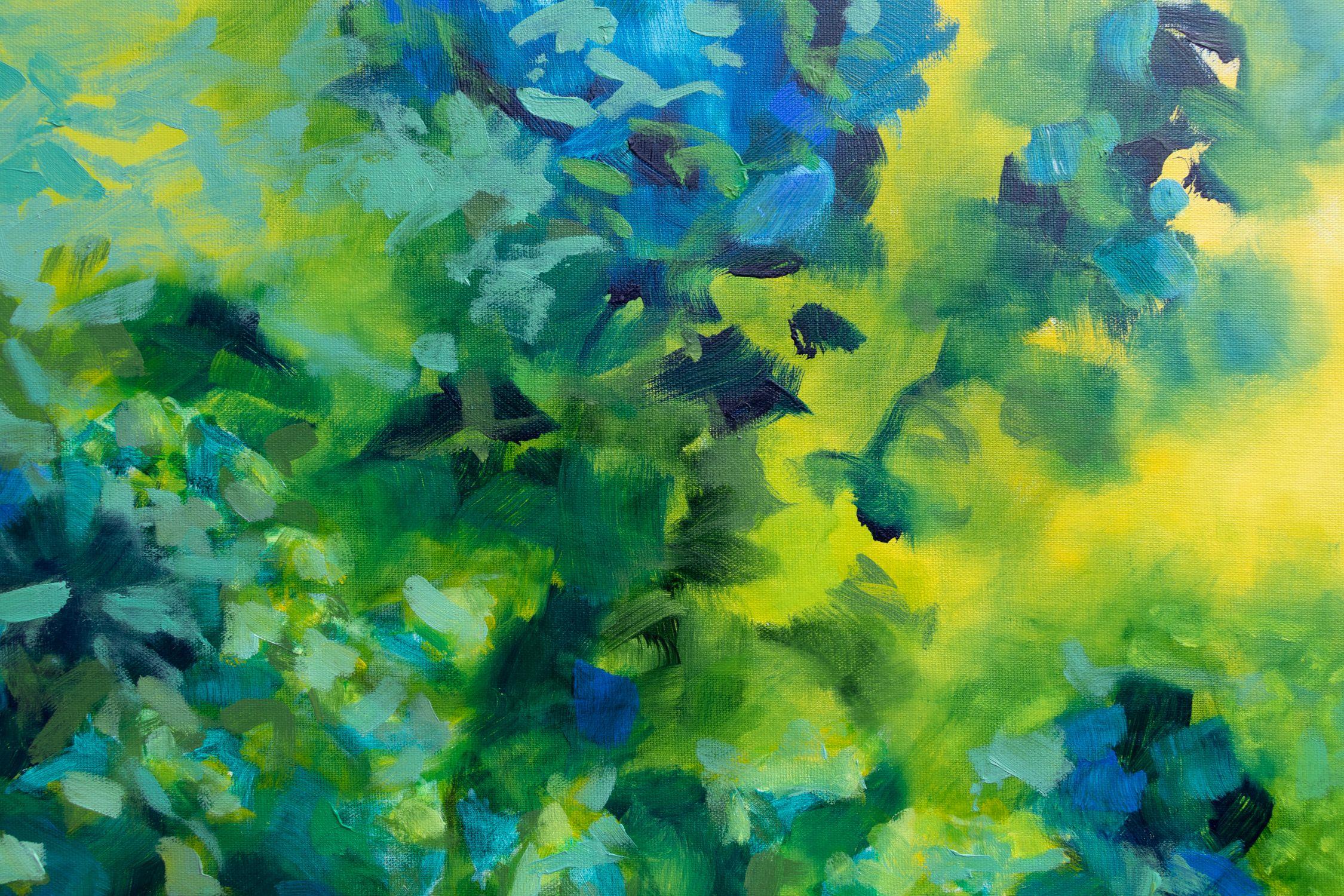 Garden's corner in yellow, green and blue, Painting, Oil on Canvas 2