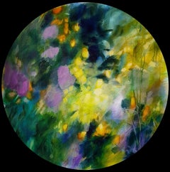 Memories of secret - abstract landscape on tondo, Painting, Acrylic on Canvas
