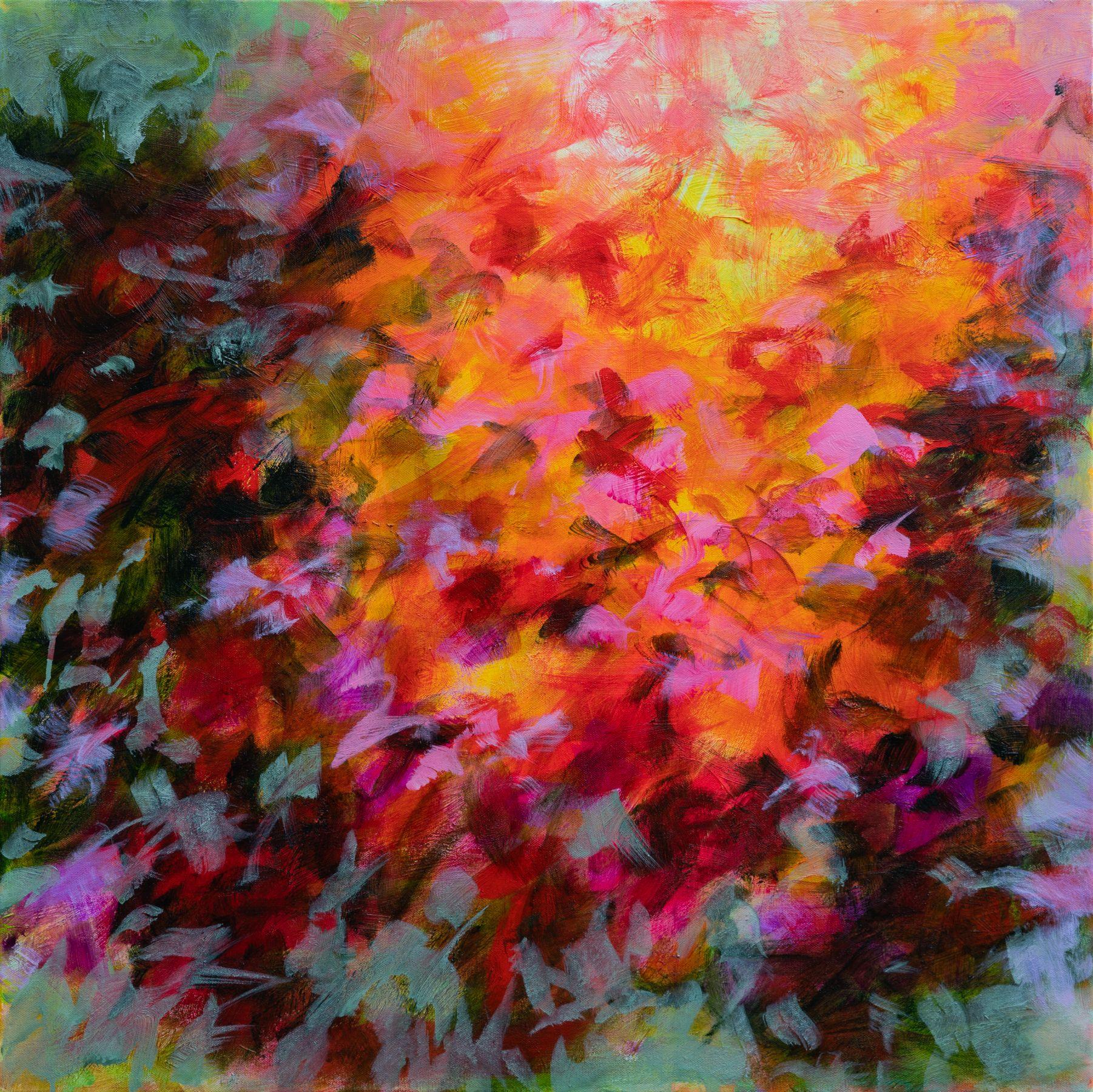 Fabienne Monestier Abstract Painting – Orange splendor - floral abstract - large size, Painting, Acrylic on Canvas