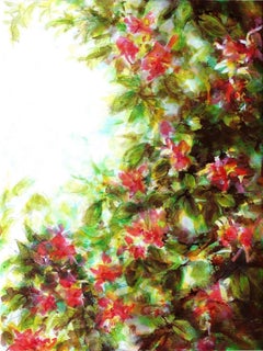 Red flowers on light, Painting, Acrylic on Canvas