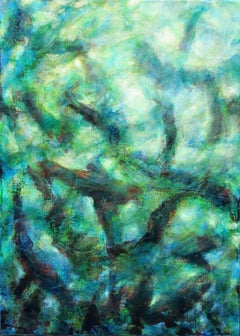 Underwater, abstract fishes, Painting, Acrylic on Canvas