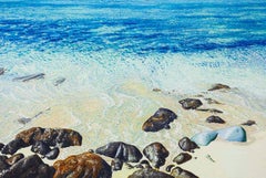 ST BARTH Hyper Realist Beach Scene Rocks and Waves Fabio Aguzzi Oil Painting