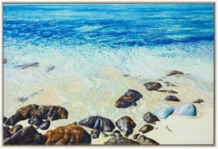 ST BARTH Hyper Realist Beach Scene Rocks and Waves Fabio Aguzzi Oil Painting