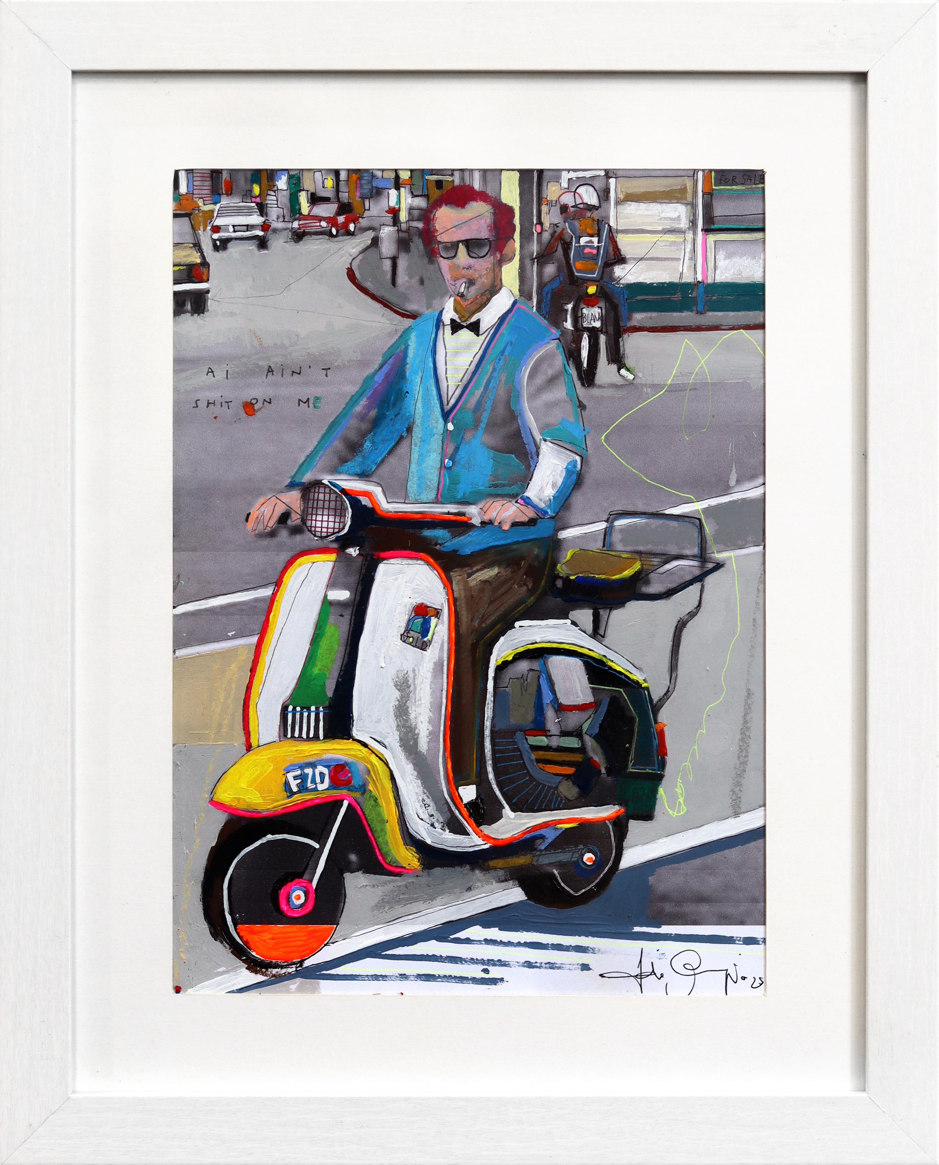 AI ist kein Scheiß für mich  - Original farbenfrohe schrullige figurative Mixed Media Kunstwerk – Mixed Media Art von Fabio Coruzzi