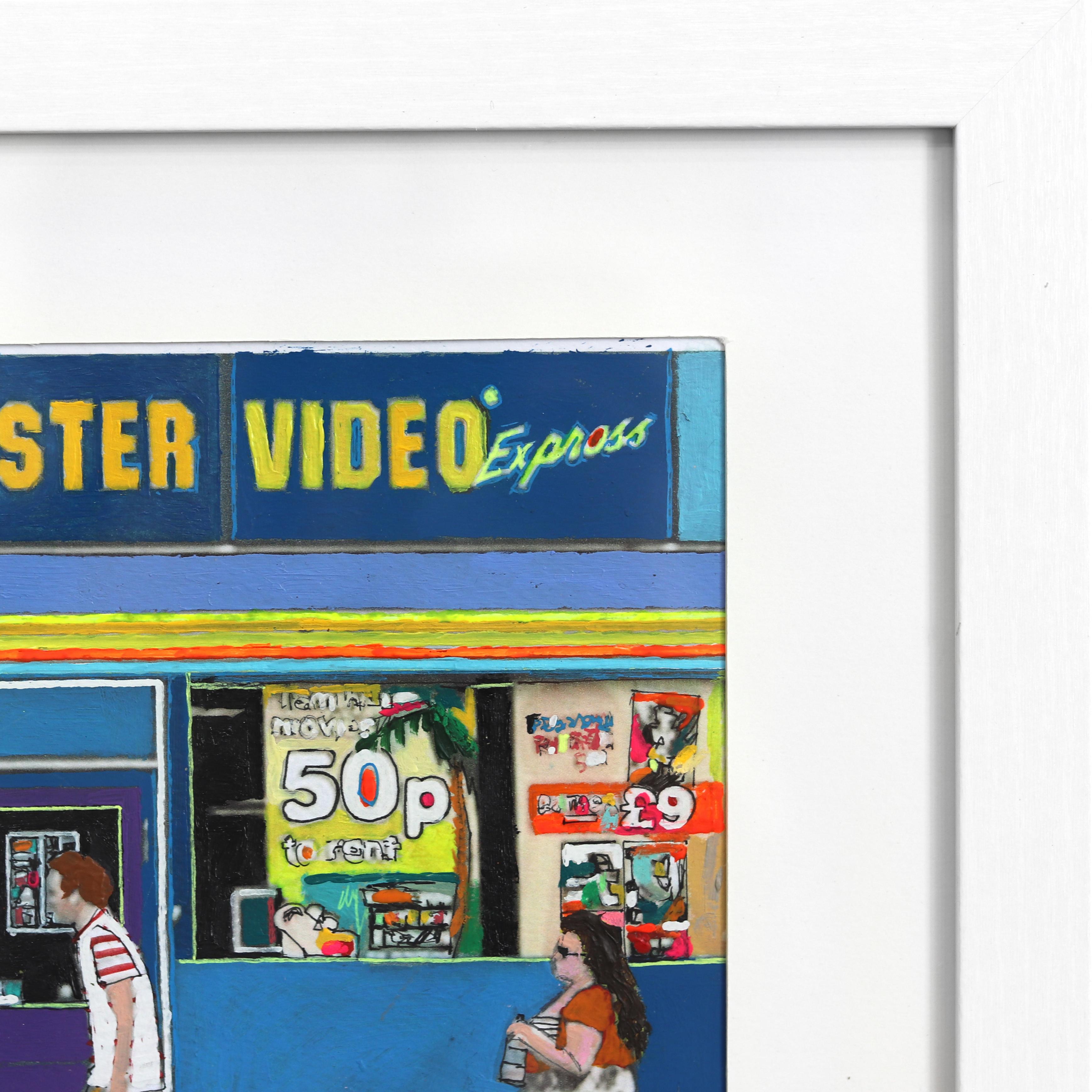 Blue Nostalgia - Original Vibrant Figurative Store Front Still Life Pop Artwork For Sale 1