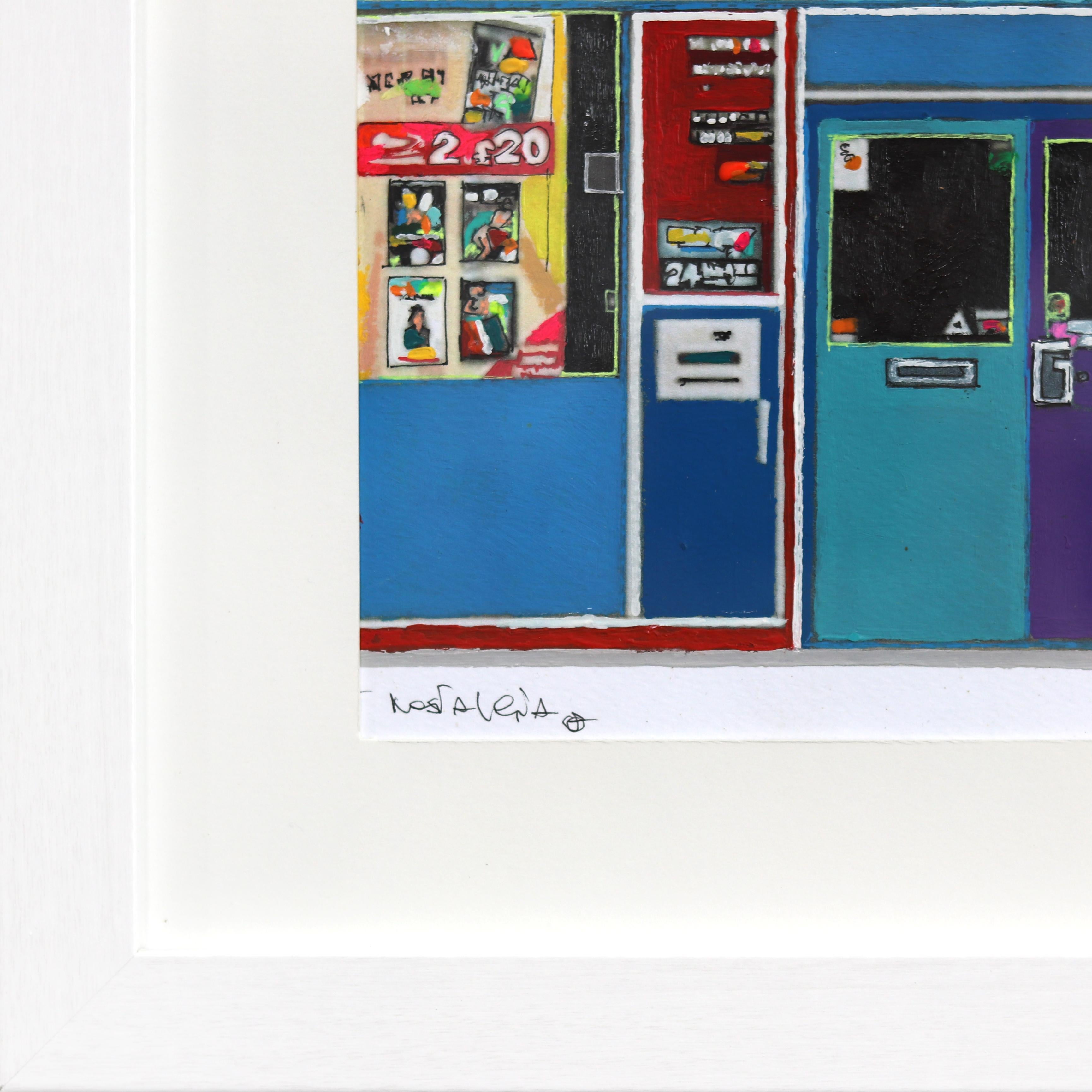 Blue Nostalgia - Original Vibrant Figurative Store Front Still Life Pop Artwork For Sale 3