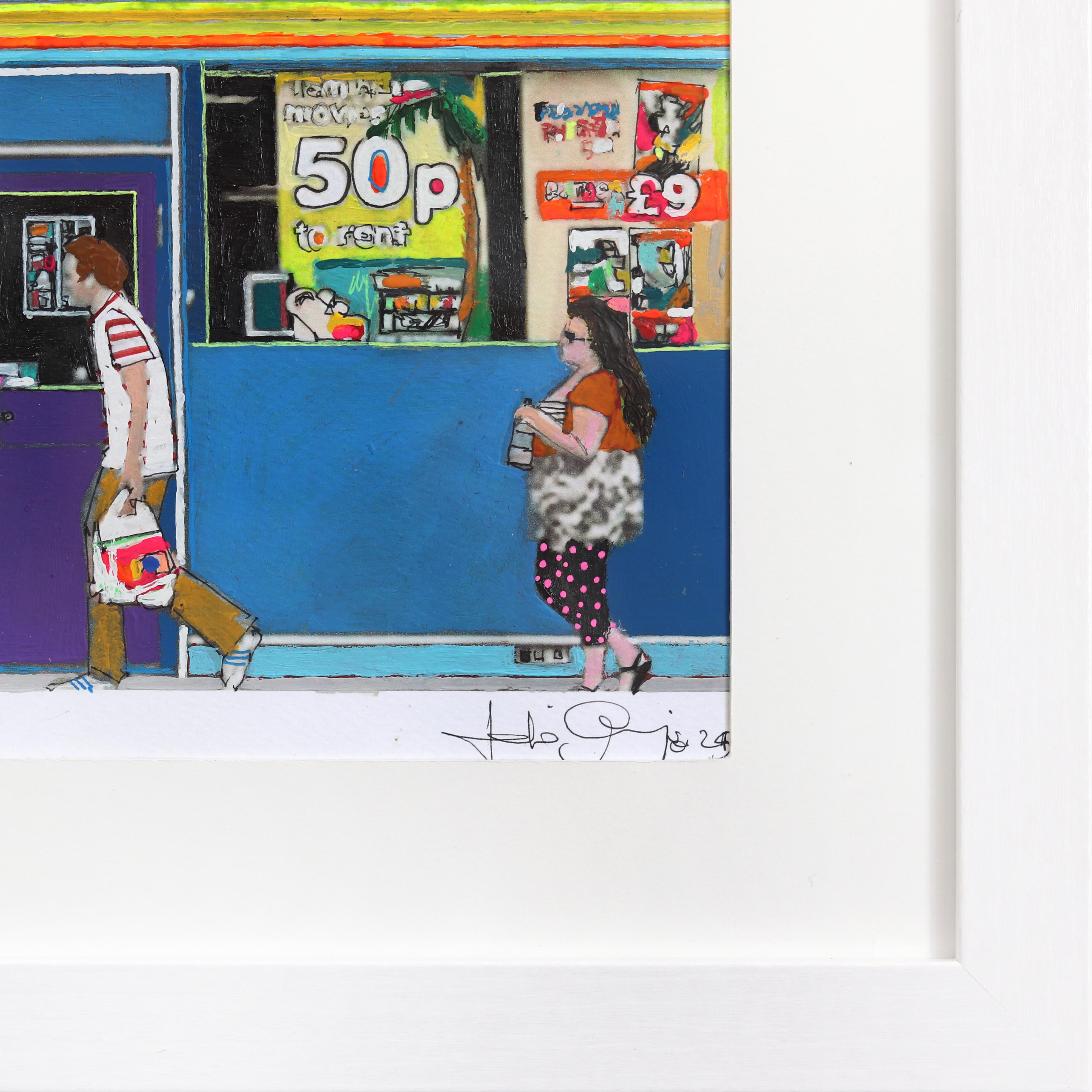 Blue Nostalgia - Original Vibrant Figurative Store Front Still Life Pop Artwork For Sale 4