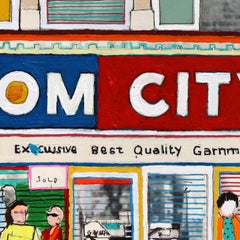Boom City, London - Original Figurative Abstract Color Drenched Mixed Media Art