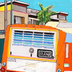 Arrêt de bus à Manhattan Beach - Nature morte abstraite en couleurs Mixed Media Art