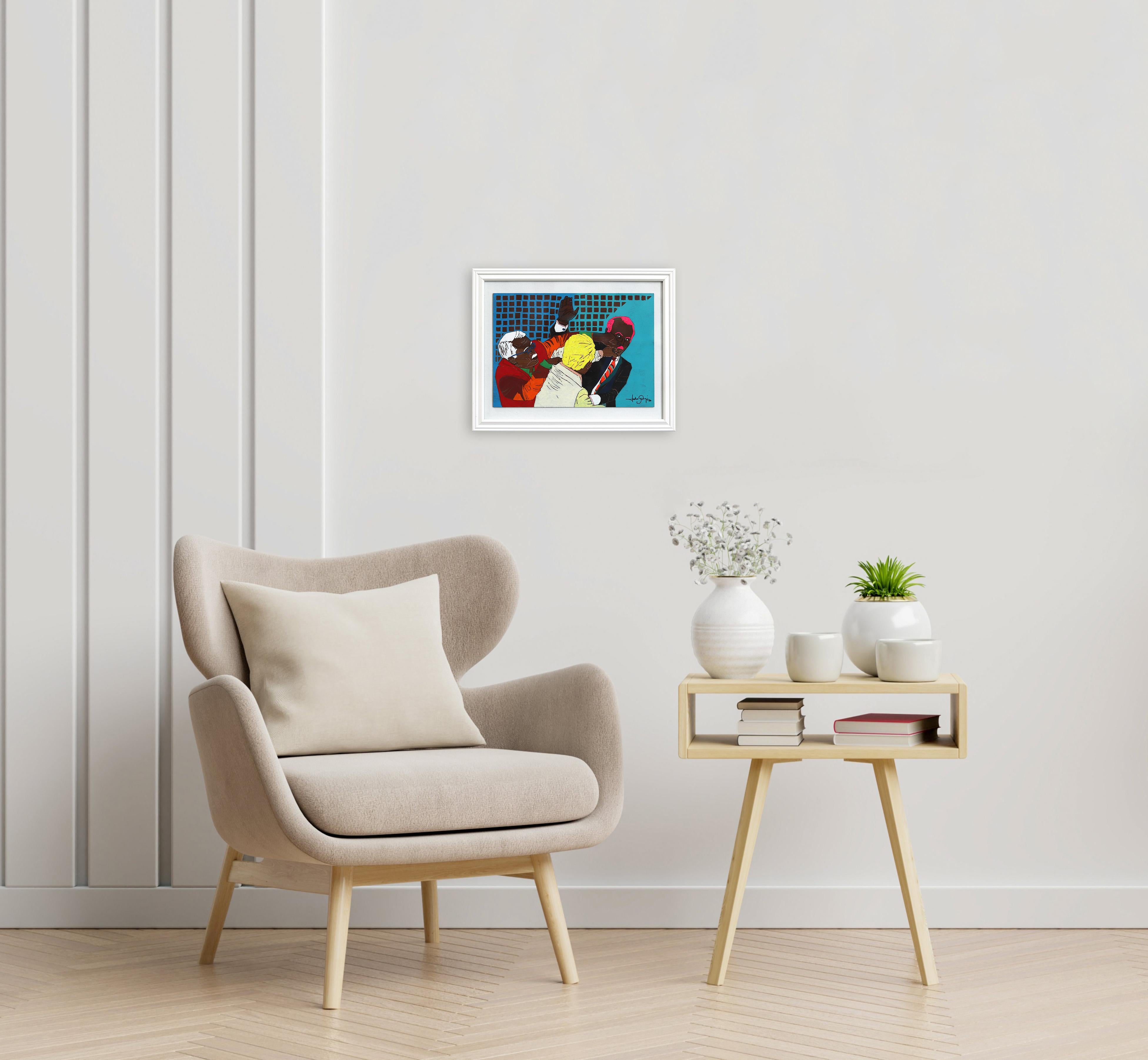 Disagreement - Original farbenfrohe lebendige figurative gemischte Medien texturale Kunstwerk – Painting von Fabio Coruzzi