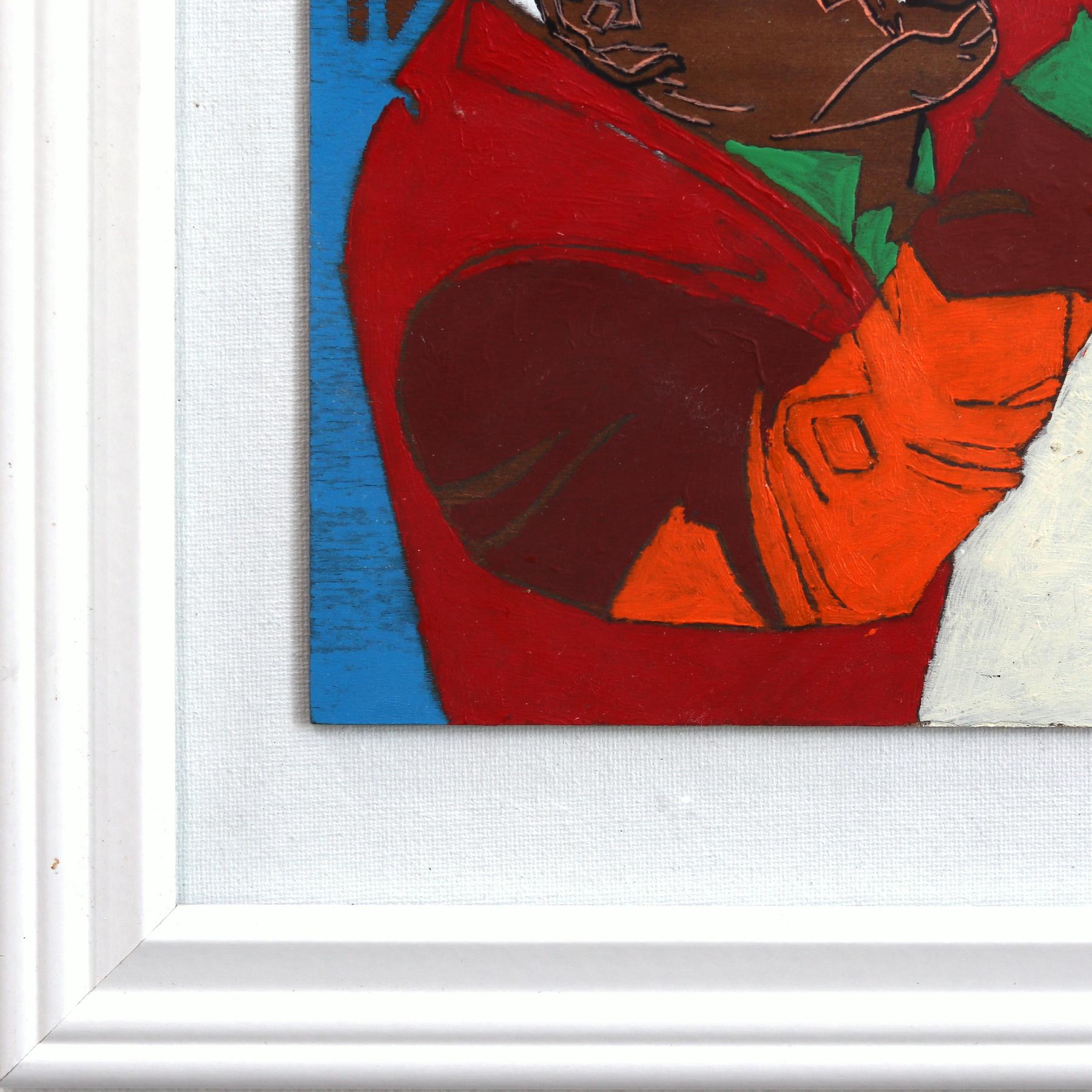 Disagreement - Original farbenfrohe lebendige figurative gemischte Medien texturale Kunstwerk im Angebot 2