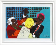 Disagreement - Original Colorful Vibrant Figurative Mixed Media Textural Artwork