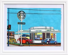 Drive Through - Original Colorful Los Angeles Urban Starbucks Still Life Artwork